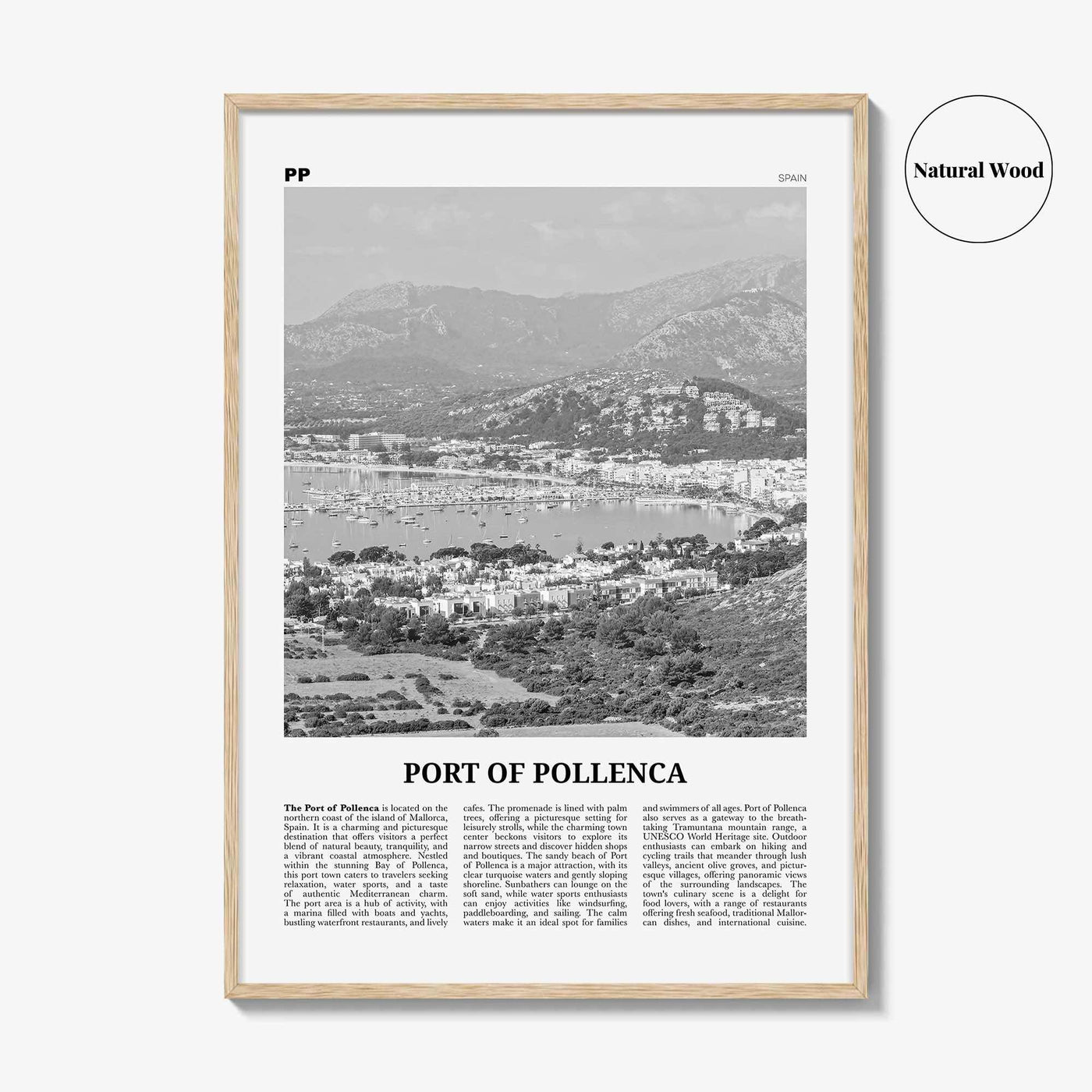Port of Pollenca Print Black and White, Port of Pollenca Wall Art, Pollenca Poster, Pollenca Photo, Pollenca Wall Décor, Pollenca Map