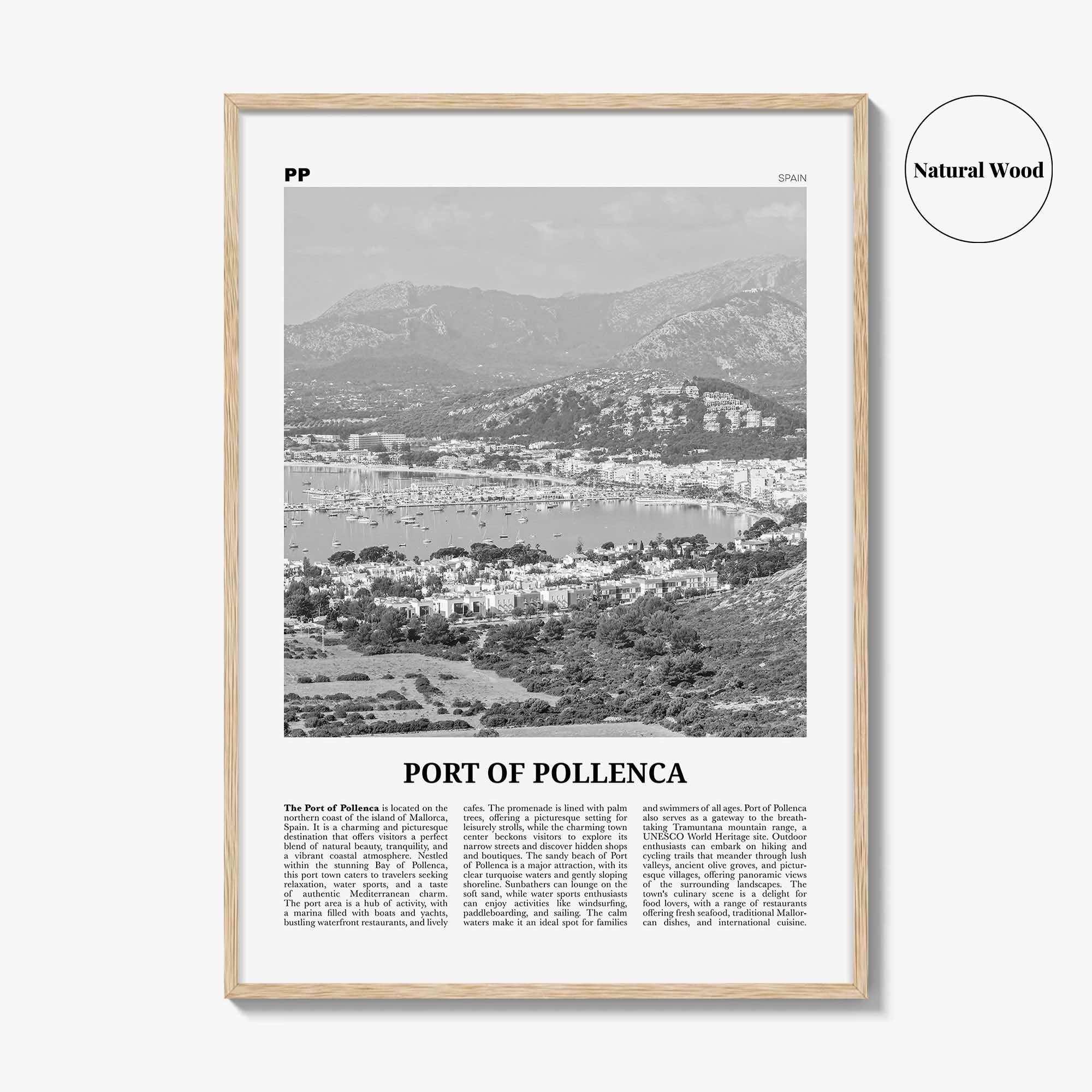 Port of Pollenca Print Black and White, Port of Pollenca Wall Art, Pollenca Poster, Pollenca Photo, Pollenca Wall Décor, Pollenca Map