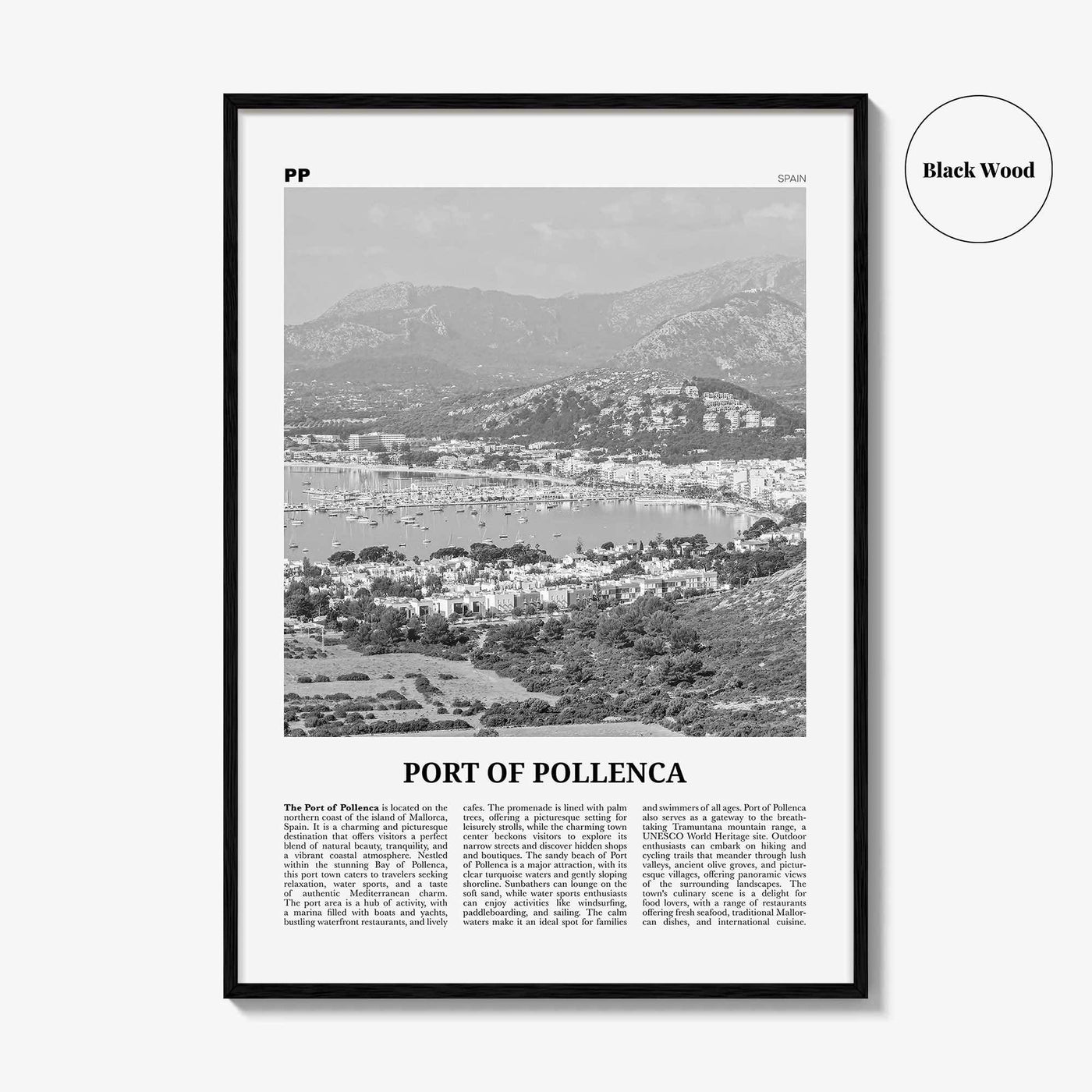 Port of Pollenca Print Black and White, Port of Pollenca Wall Art, Pollenca Poster, Pollenca Photo, Pollenca Wall Décor, Pollenca Map