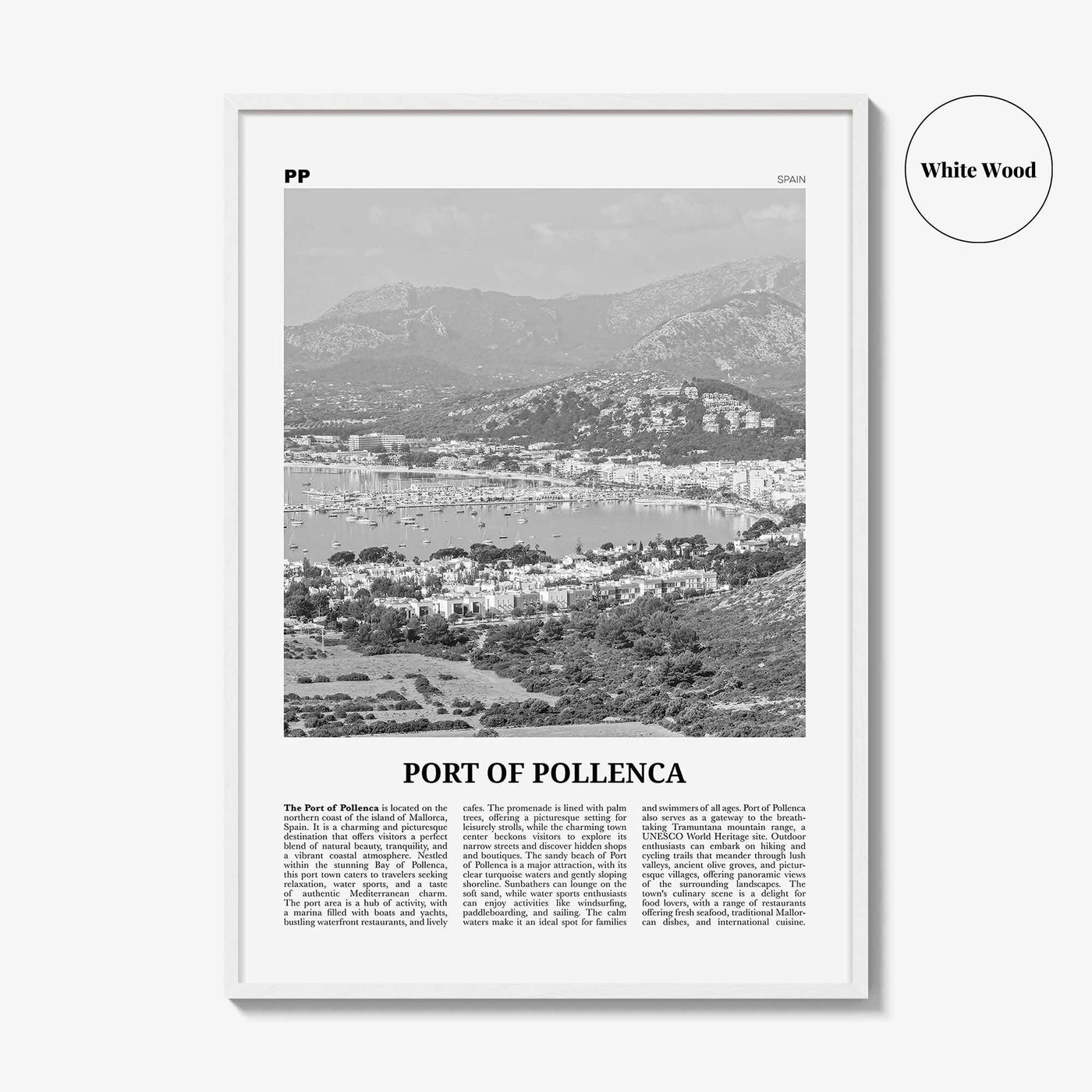 Port of Pollenca Print Black and White, Port of Pollenca Wall Art, Pollenca Poster, Pollenca Photo, Pollenca Wall Décor, Pollenca Map