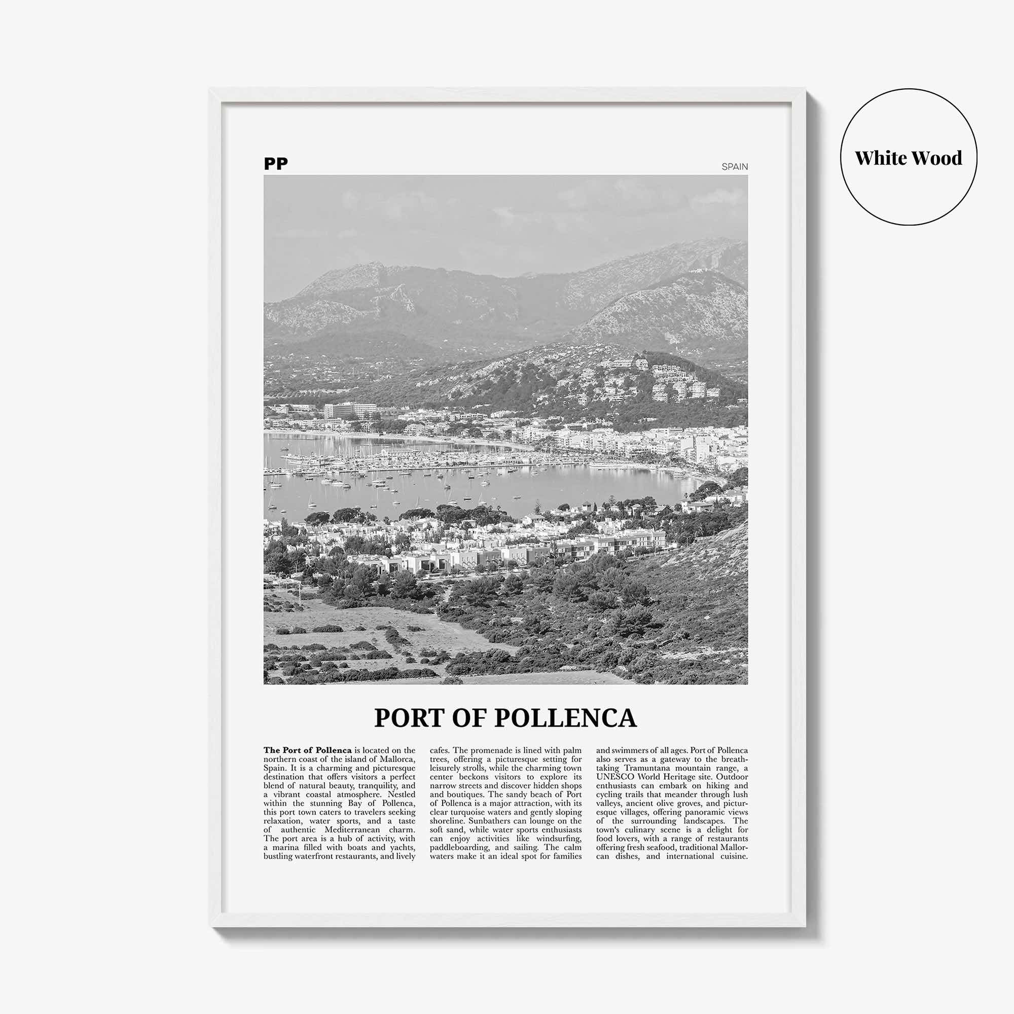 Port of Pollenca Print Black and White, Port of Pollenca Wall Art, Pollenca Poster, Pollenca Photo, Pollenca Wall Décor, Pollenca Map