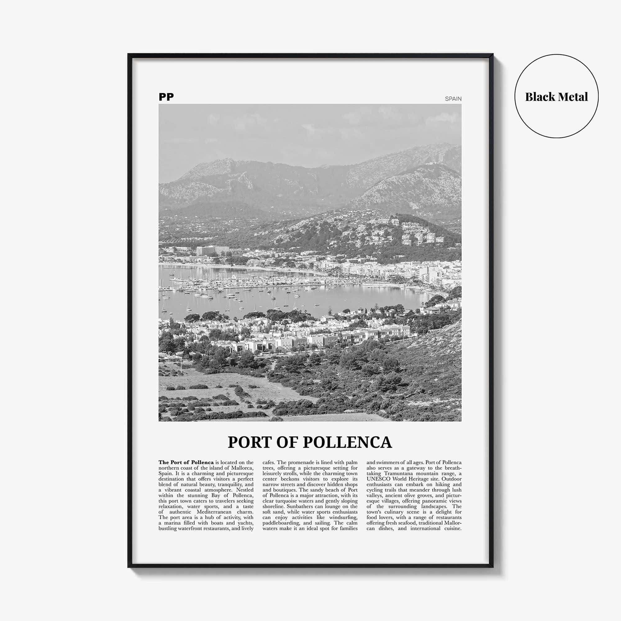 Port of Pollenca Print Black and White, Port of Pollenca Wall Art, Pollenca Poster, Pollenca Photo, Pollenca Wall Décor, Pollenca Map