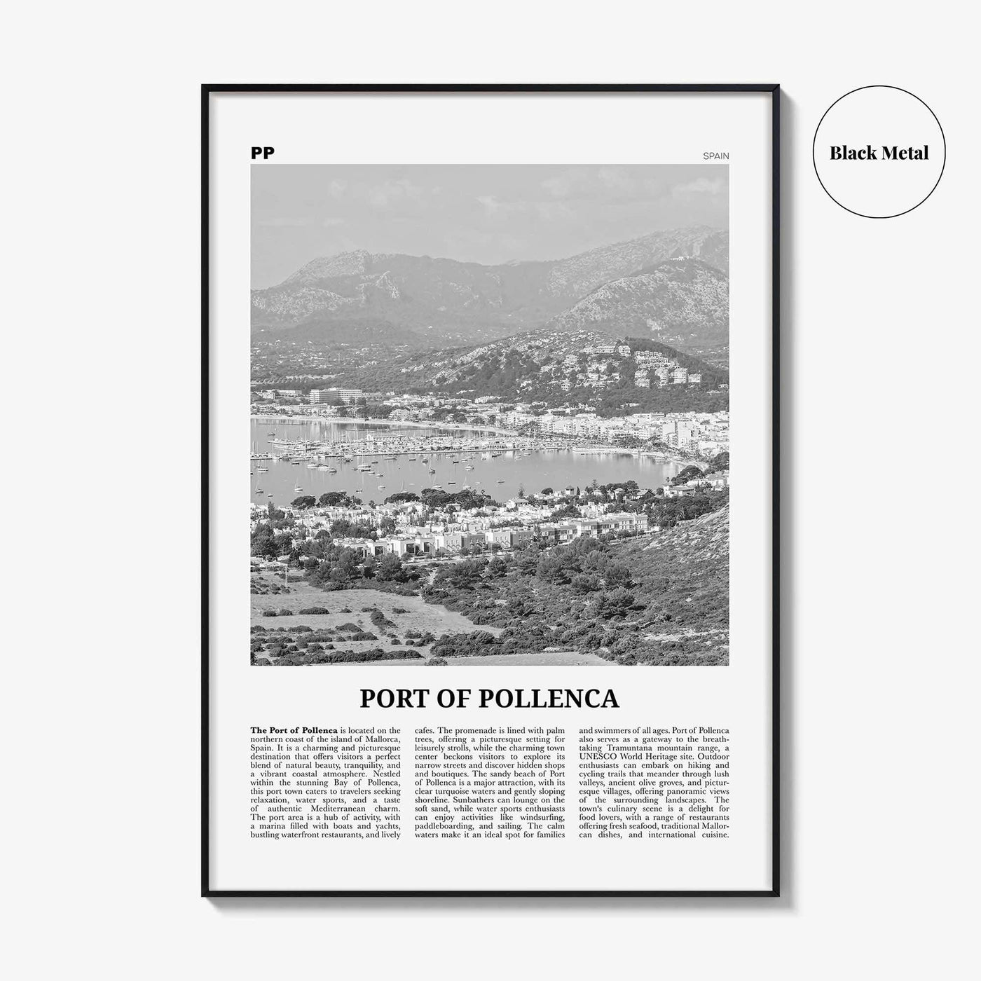 Port of Pollenca Print Black and White, Port of Pollenca Wall Art, Pollenca Poster, Pollenca Photo, Pollenca Wall Décor, Pollenca Map