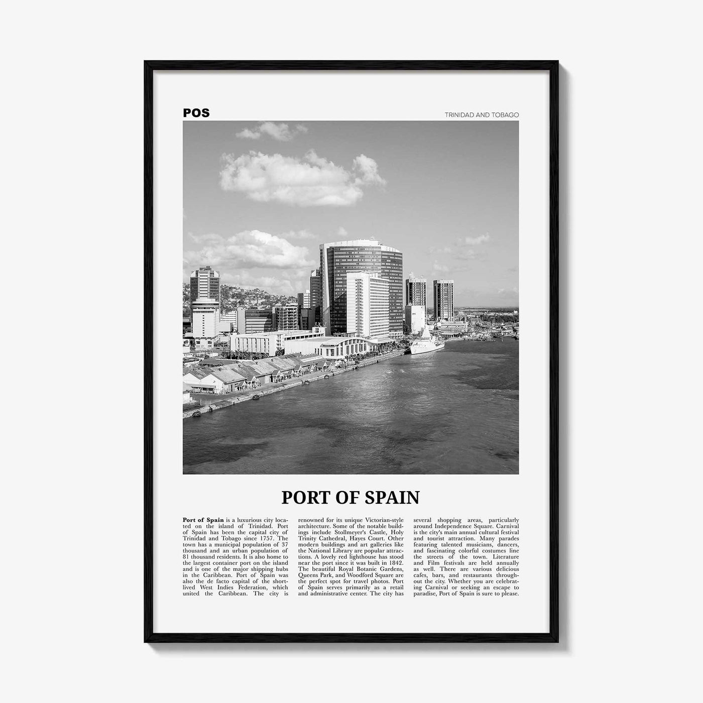 Port of Spain Print Black and White, Port of Spain Wall Art, Port of Spain Poster, Port of Spain Photo, Trinidad and Tobago, Puerto España