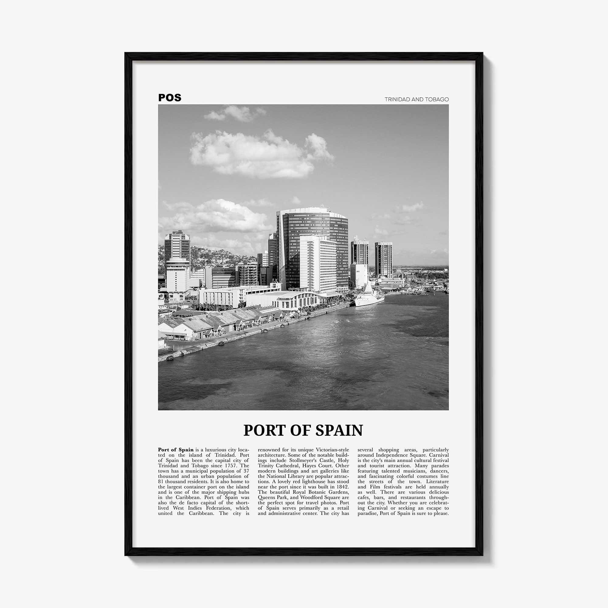 Port of Spain Print Black and White, Port of Spain Wall Art, Port of Spain Poster, Port of Spain Photo, Trinidad and Tobago, Puerto España