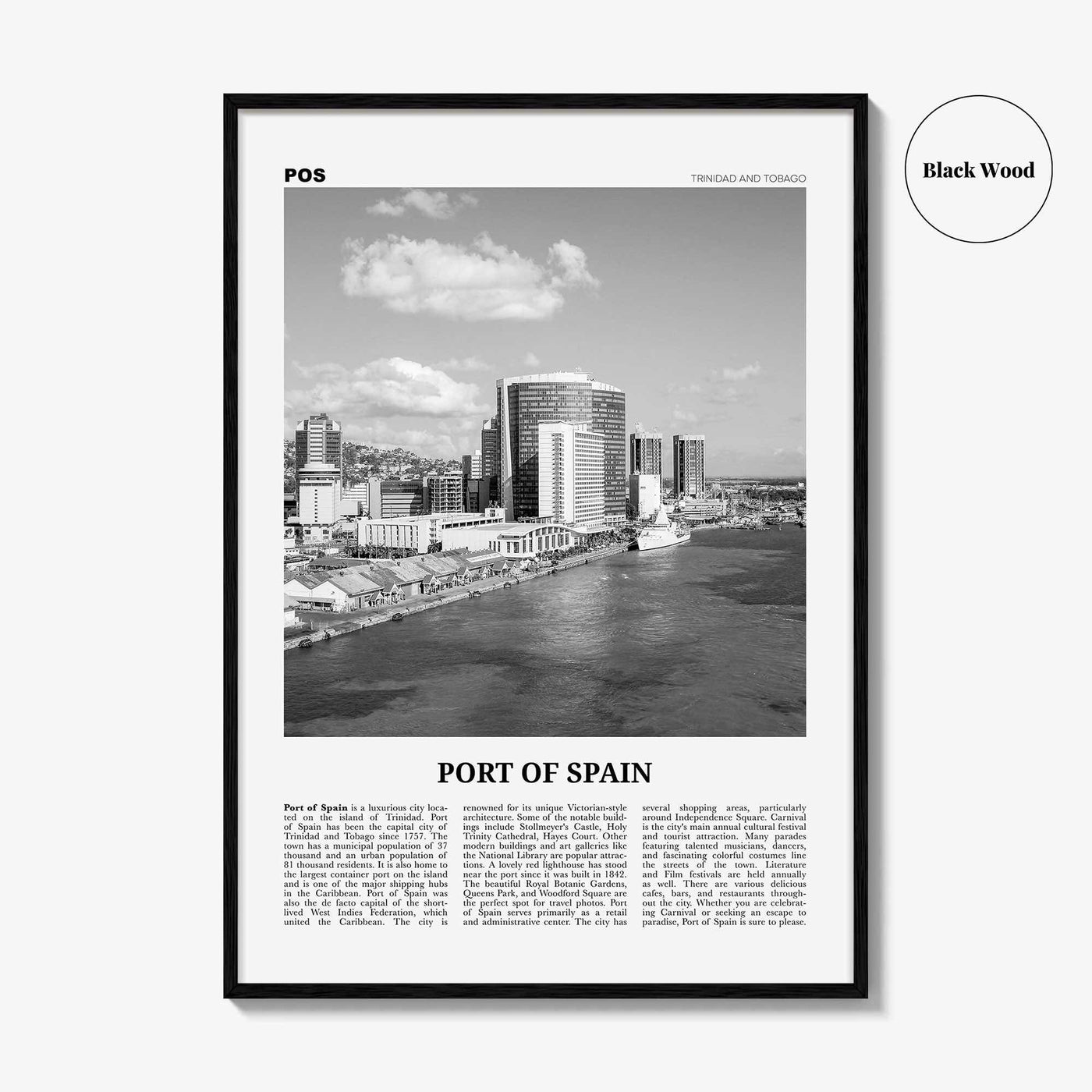 Port of Spain Print Black and White, Port of Spain Wall Art, Port of Spain Poster, Port of Spain Photo, Trinidad and Tobago, Puerto España