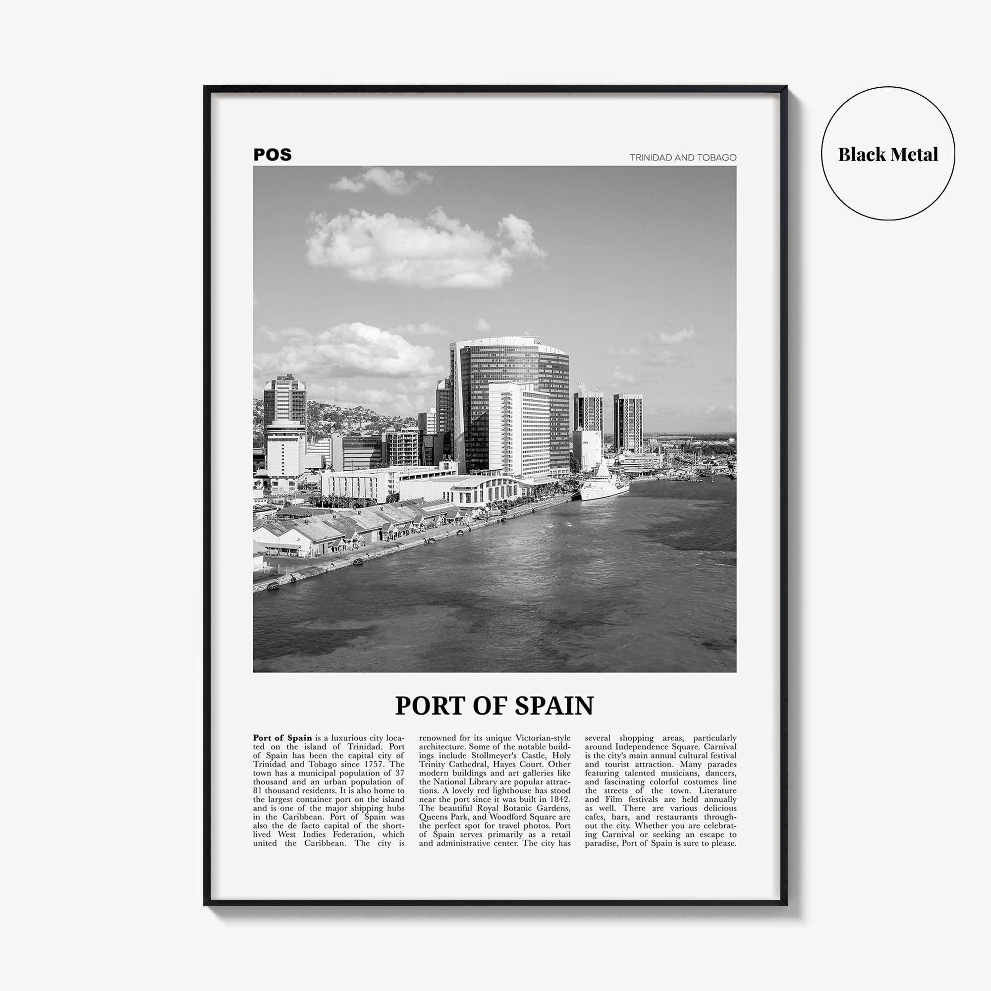 Port of Spain Print Black and White, Port of Spain Wall Art, Port of Spain Poster, Port of Spain Photo, Trinidad and Tobago, Puerto España