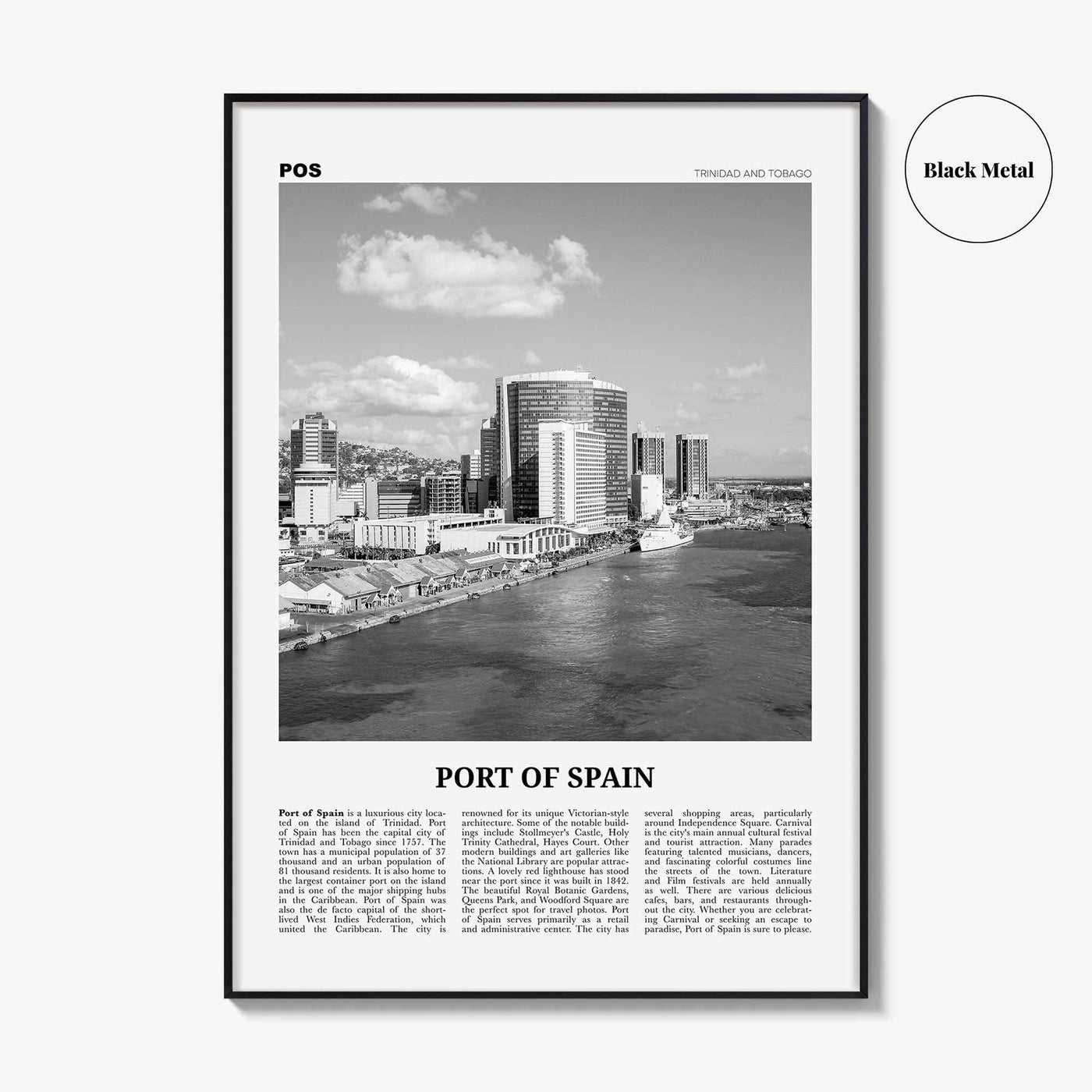 Port of Spain Print Black and White, Port of Spain Wall Art, Port of Spain Poster, Port of Spain Photo, Trinidad and Tobago, Puerto España