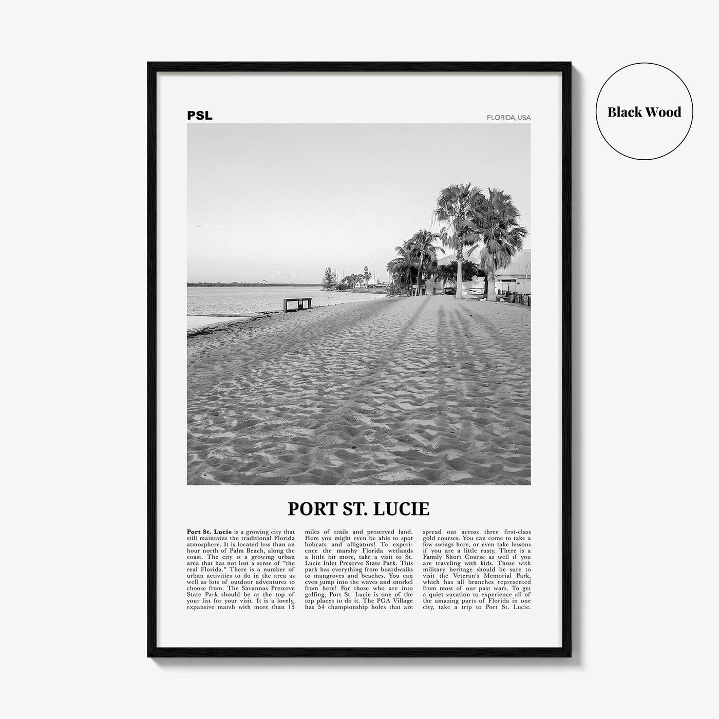 Port St Lucie Print Black and White, Port St. Lucie Wall Art, Port St. Lucie Poster, Port St. Lucie Photo, Florida, USA, United States