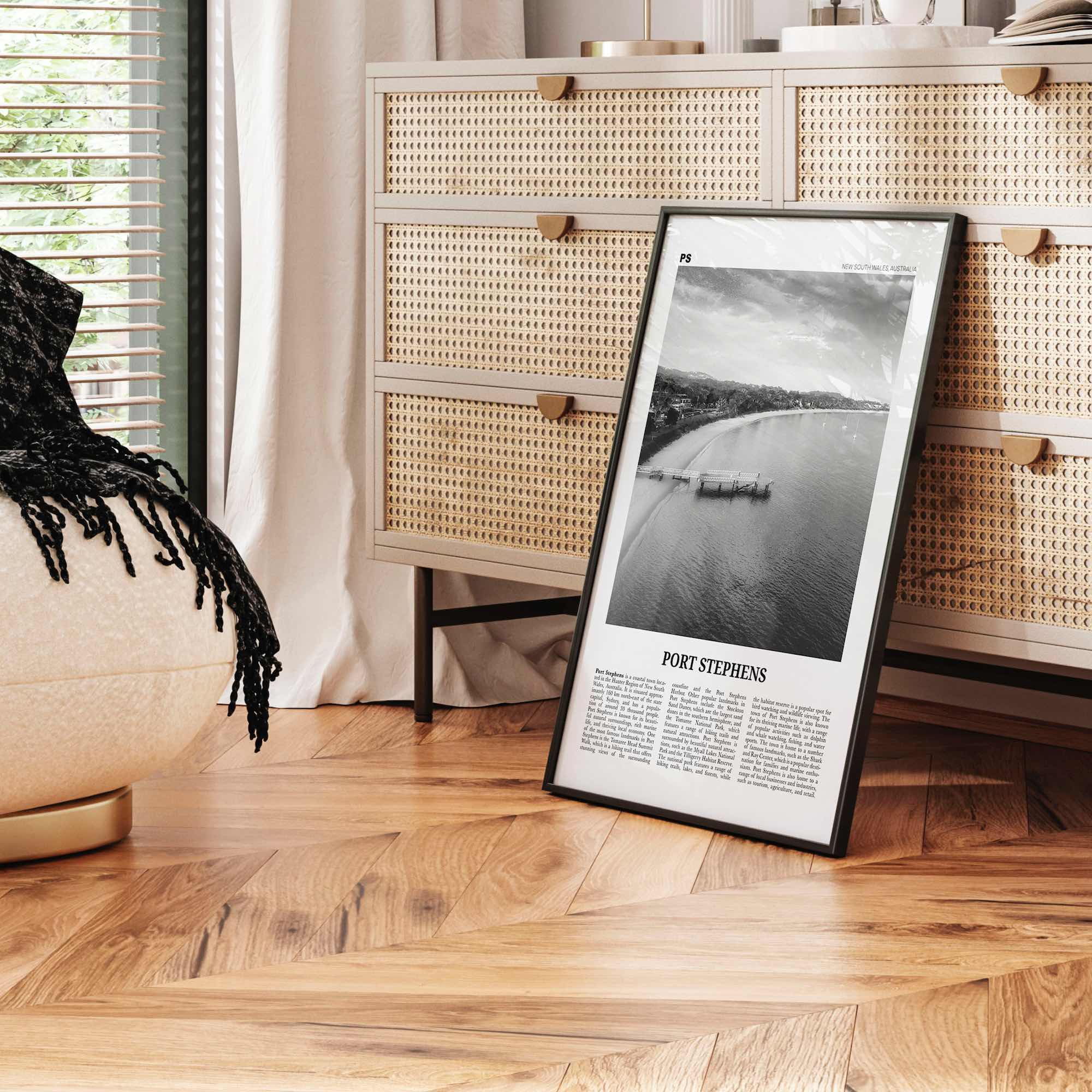 Port Stephens Print Black and White, Port Stephens Art, Port Stephens Poster, Port Stephens Photo, Port Stephens Décor, Port Stephens Map