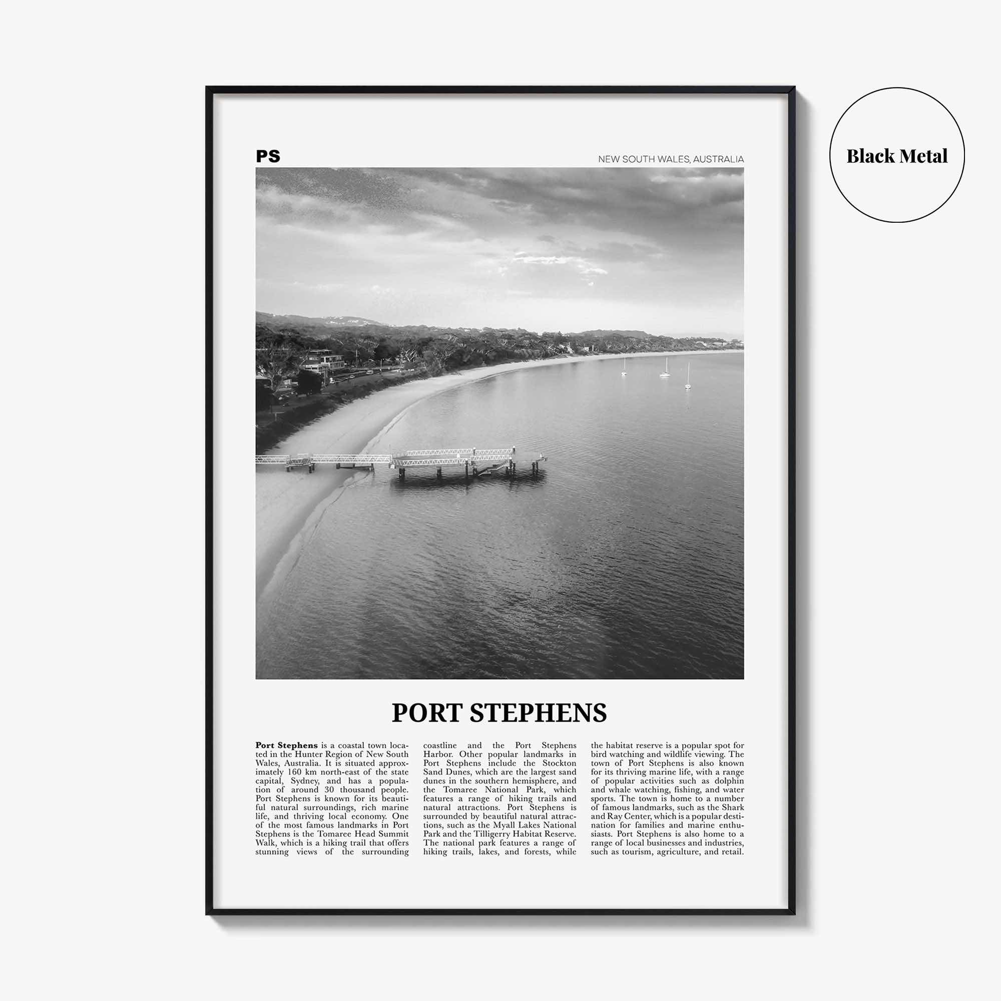 Port Stephens Print Black and White, Port Stephens Art, Port Stephens Poster, Port Stephens Photo, Port Stephens Décor, Port Stephens Map