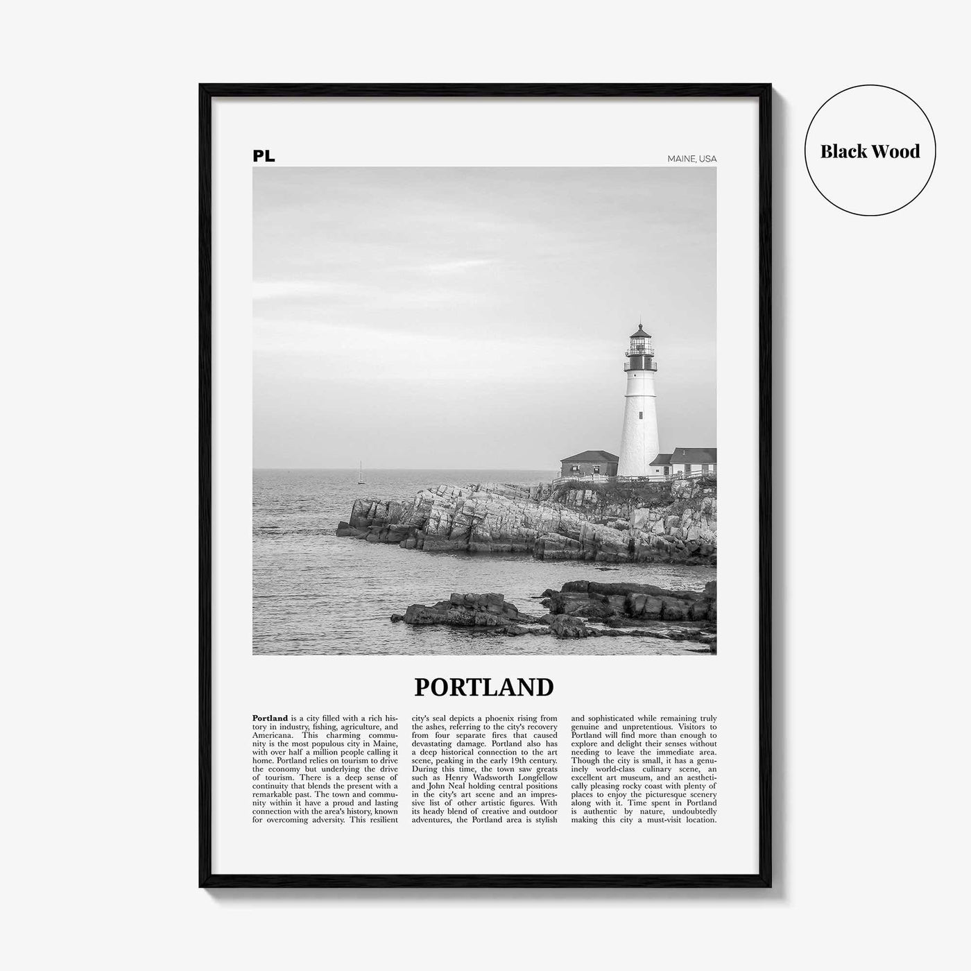 Portland Print Black and White Maine, Portland Wall Art, Portland Poster, Portland Photo, Portland Wall Décor, Maine, USA, United States