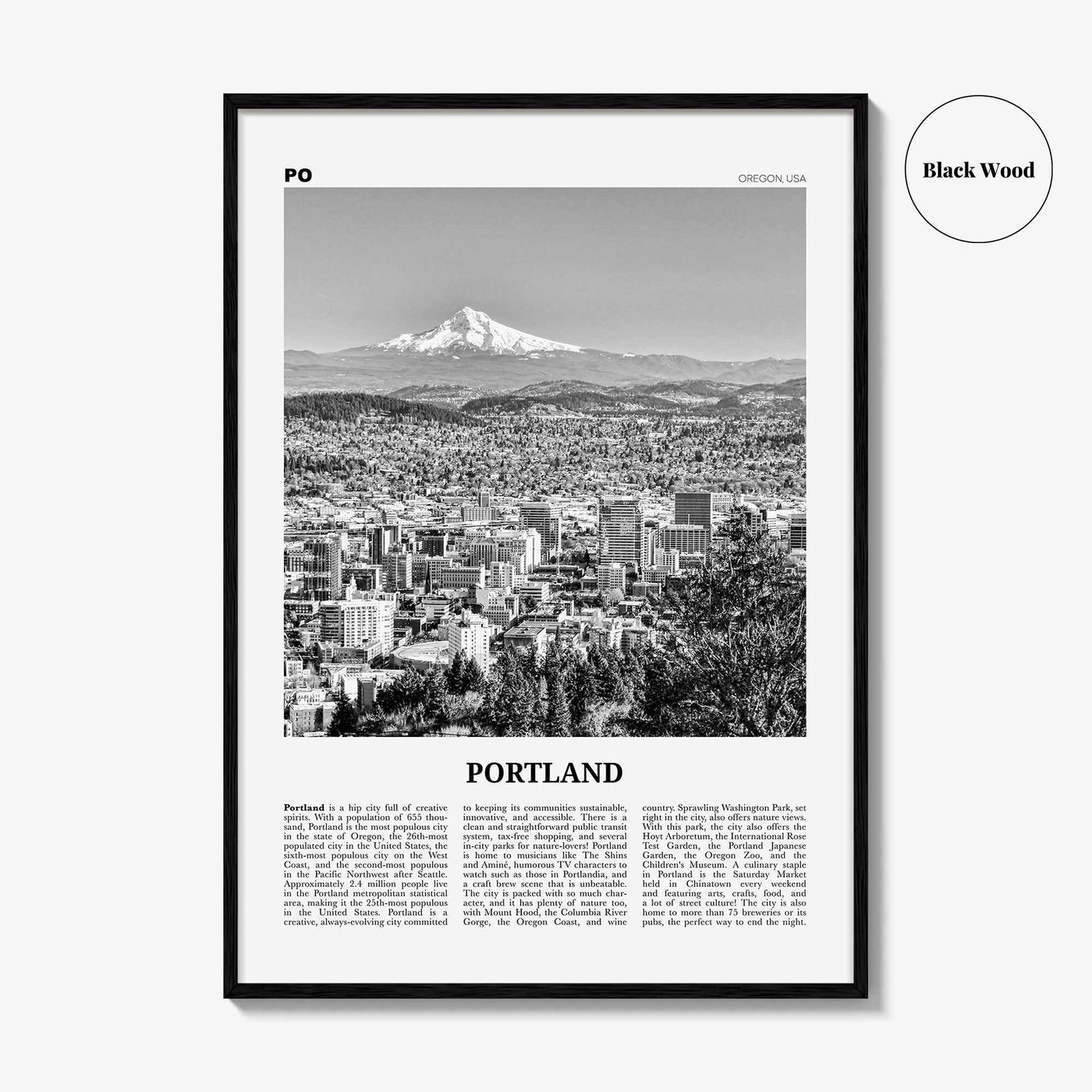 Portland Print Black and White Oregon No 1, Portland Wall Art, Portland Poster, Portland Photo, Portland Decor, United States