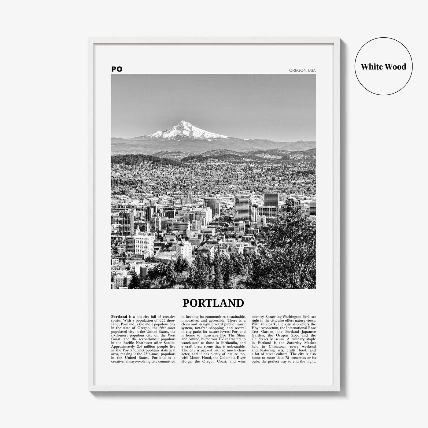Portland Print Black and White Oregon No 1, Portland Wall Art, Portland Poster, Portland Photo, Portland Decor, United States