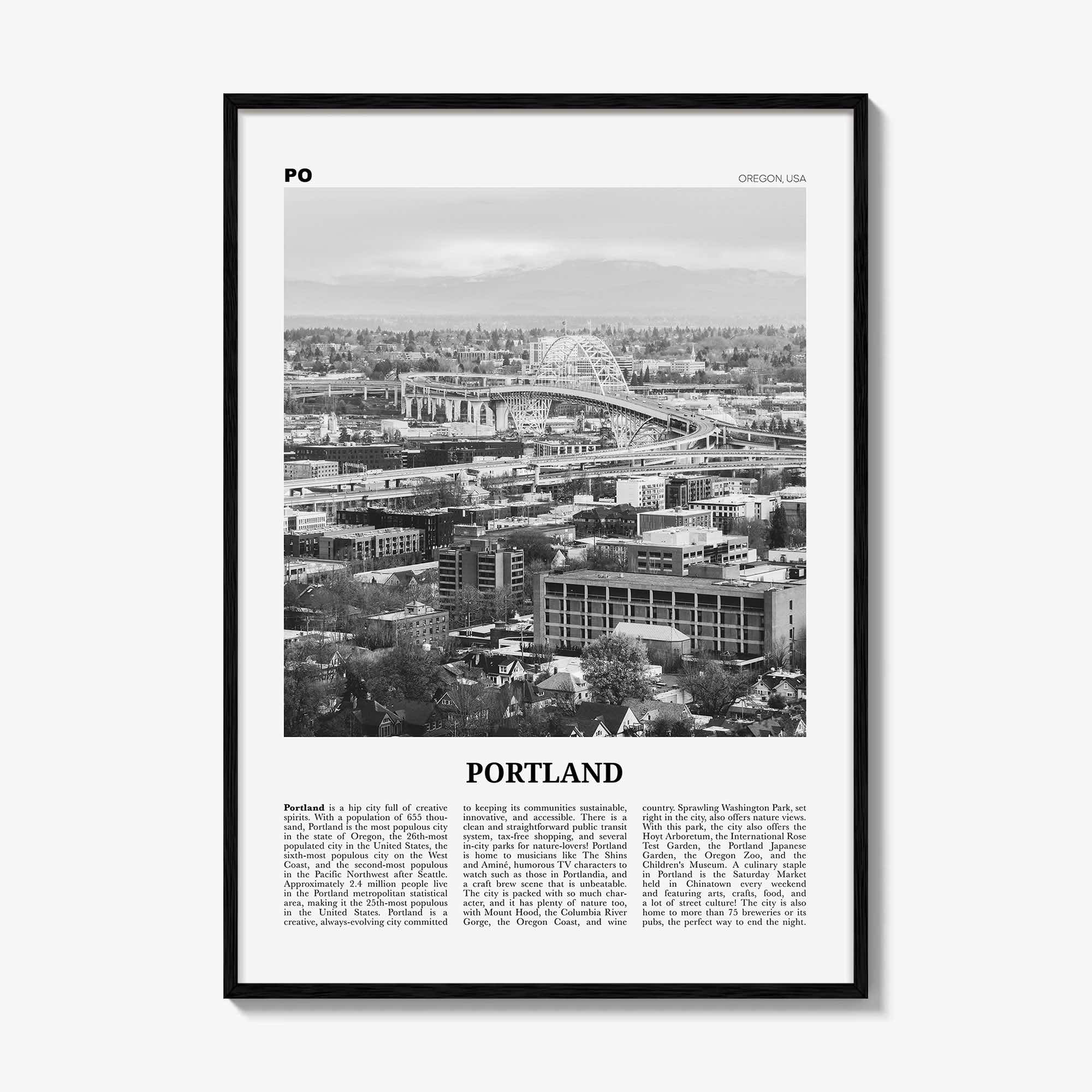 Portland Print Black and White Oregon No 2, Portland Wall Art, Portland Poster, Portland Photo, Portland Decor, Oregon, United States