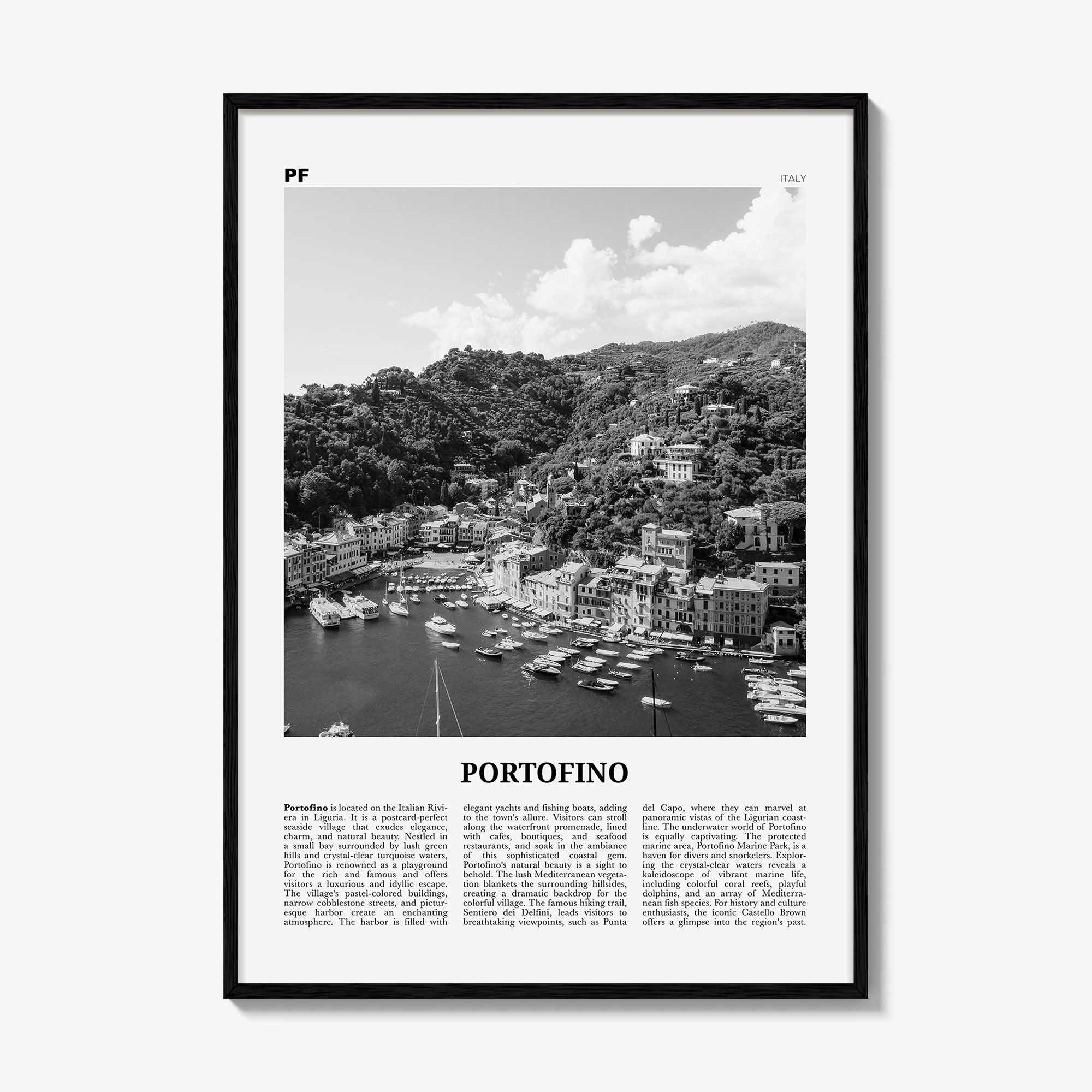 Portofino Print Black and White, Portofino Wall Art, Portofino Poster, Portofino Photo, Portofino Wall Décor, Portofino Map, Italy