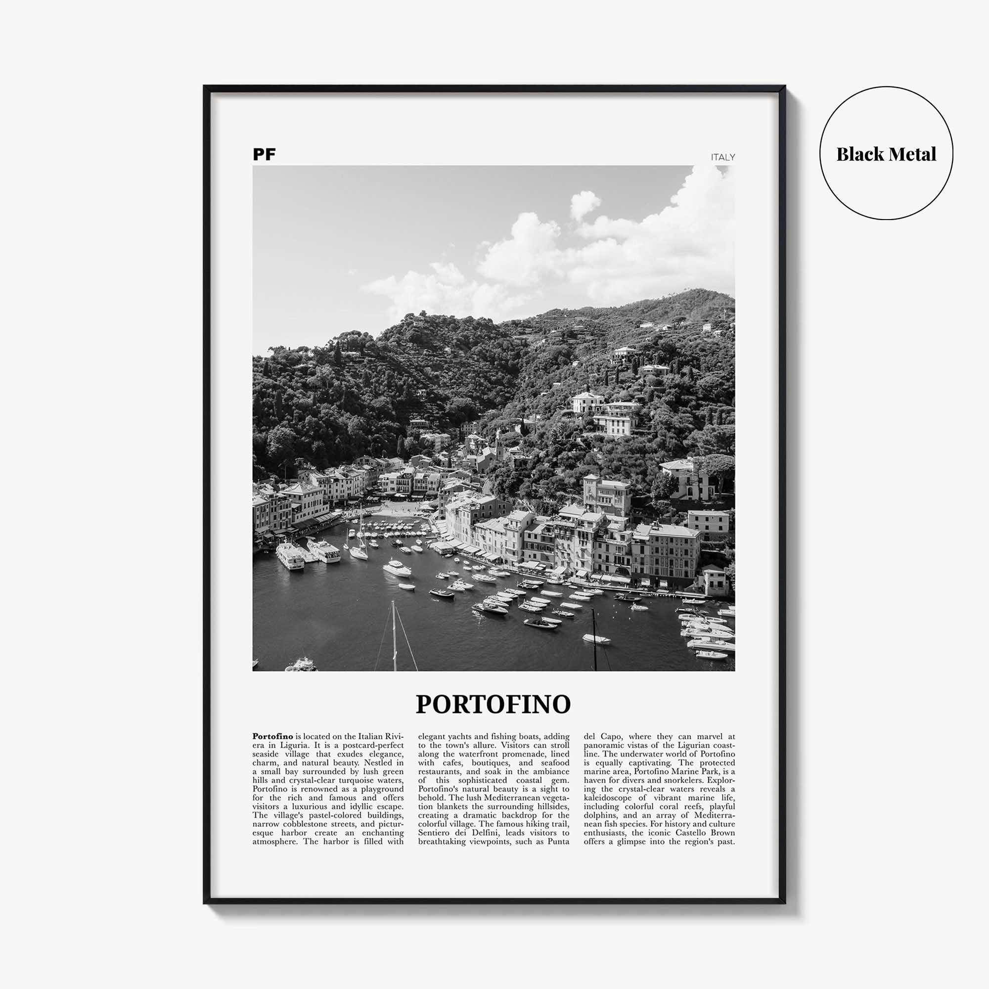 Portofino Print Black and White, Portofino Wall Art, Portofino Poster, Portofino Photo, Portofino Wall Décor, Portofino Map, Italy
