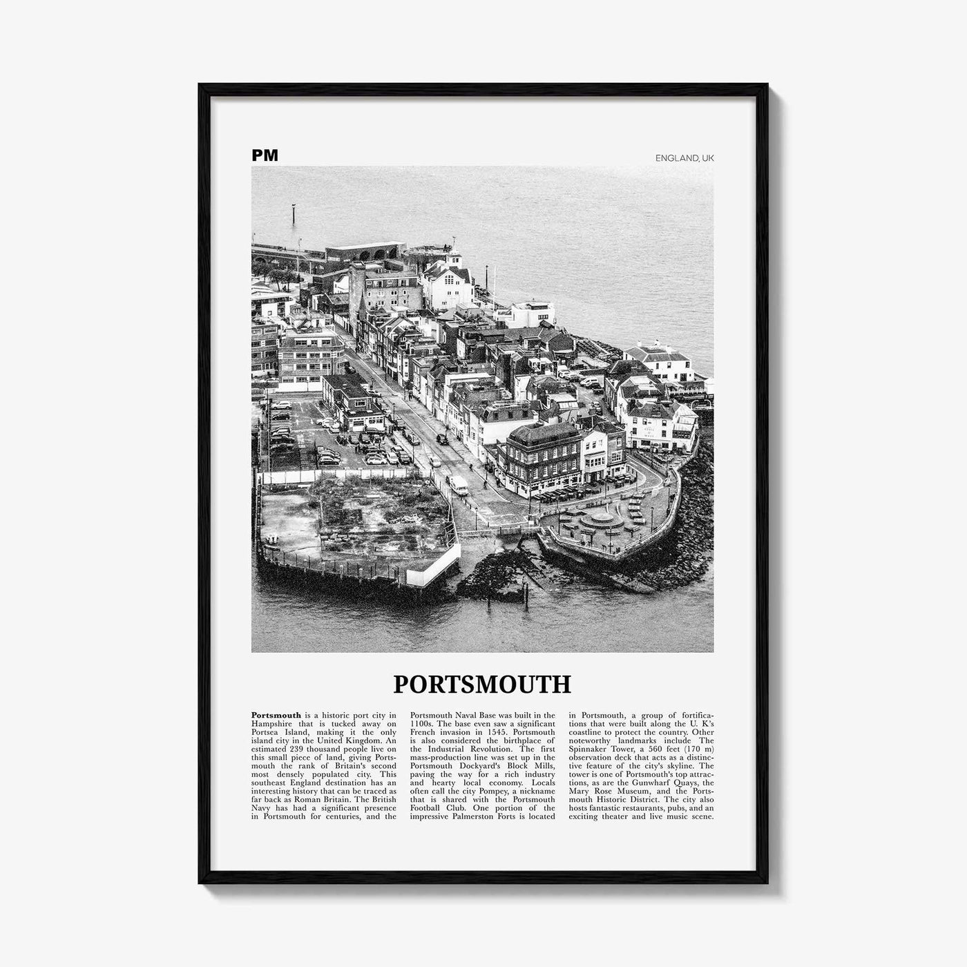 Portsmouth Print Black and White England No 1, Portsmouth Wall Art, Portsmouth Poster, Portsmouth Photo, Portsea Island, Hampshire