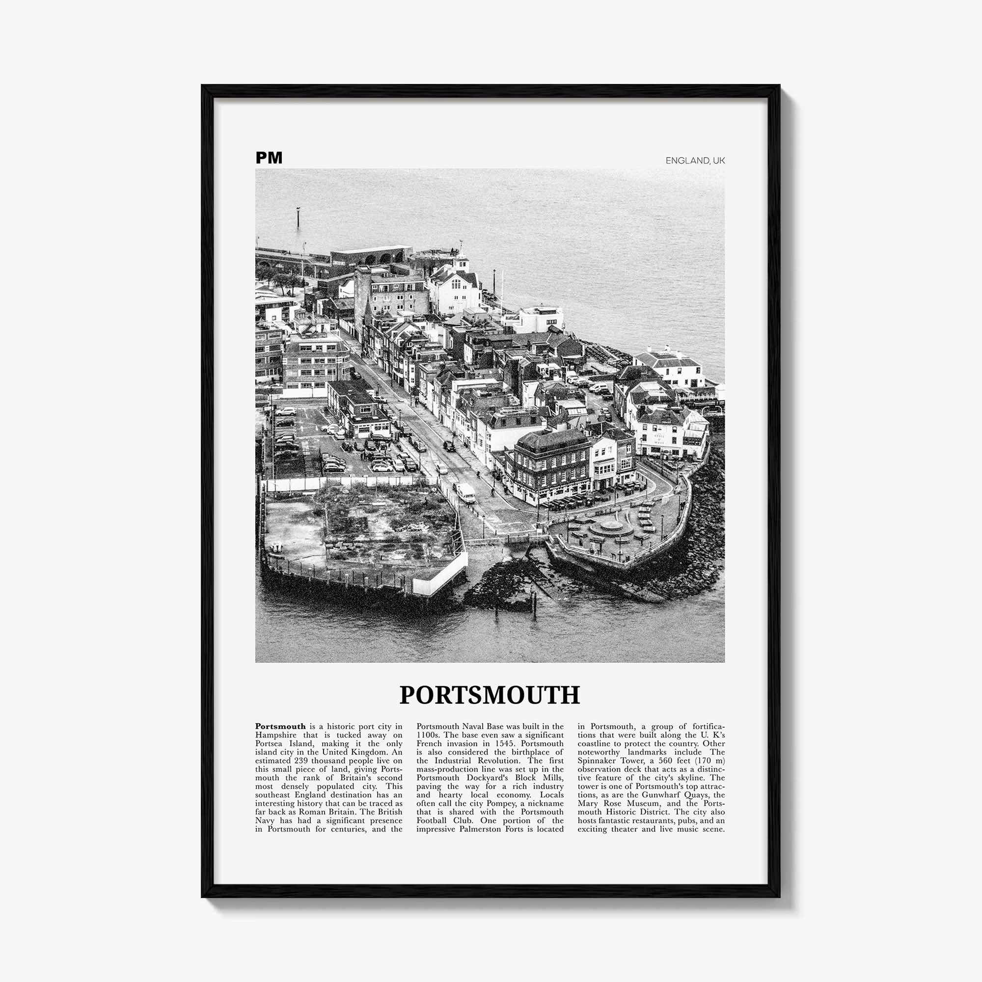 Portsmouth Print Black and White England No 1, Portsmouth Wall Art, Portsmouth Poster, Portsmouth Photo, Portsea Island, Hampshire