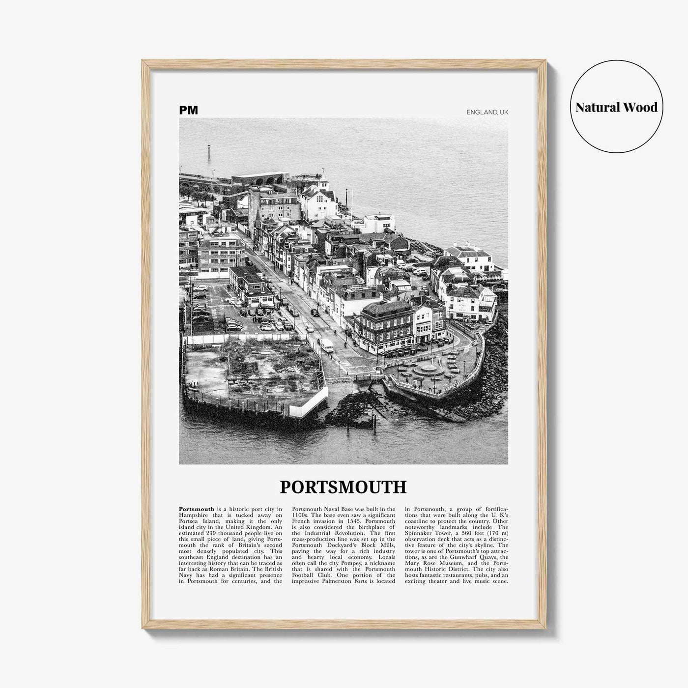 Portsmouth Print Black and White England No 1, Portsmouth Wall Art, Portsmouth Poster, Portsmouth Photo, Portsea Island, Hampshire