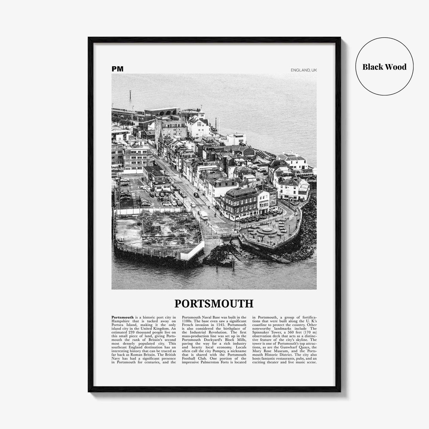 Portsmouth Print Black and White England No 1, Portsmouth Wall Art, Portsmouth Poster, Portsmouth Photo, Portsea Island, Hampshire