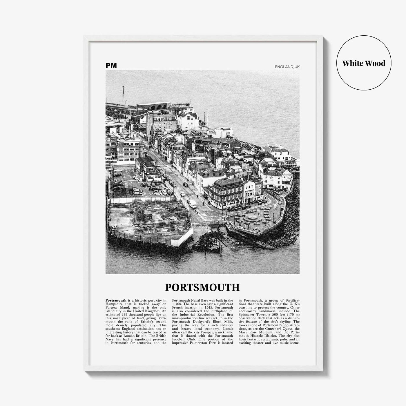 Portsmouth Print Black and White England No 1, Portsmouth Wall Art, Portsmouth Poster, Portsmouth Photo, Portsea Island, Hampshire