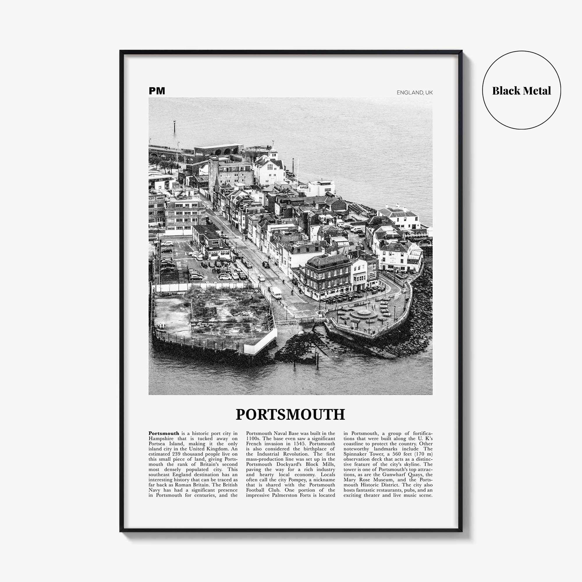 Portsmouth Print Black and White England No 1, Portsmouth Wall Art, Portsmouth Poster, Portsmouth Photo, Portsea Island, Hampshire