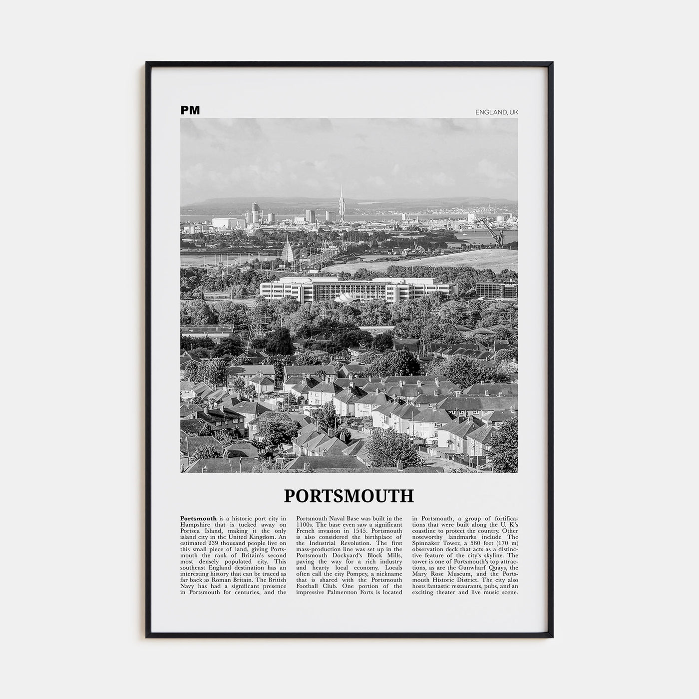 Portsmouth, England Travel B&W No 2 Poster