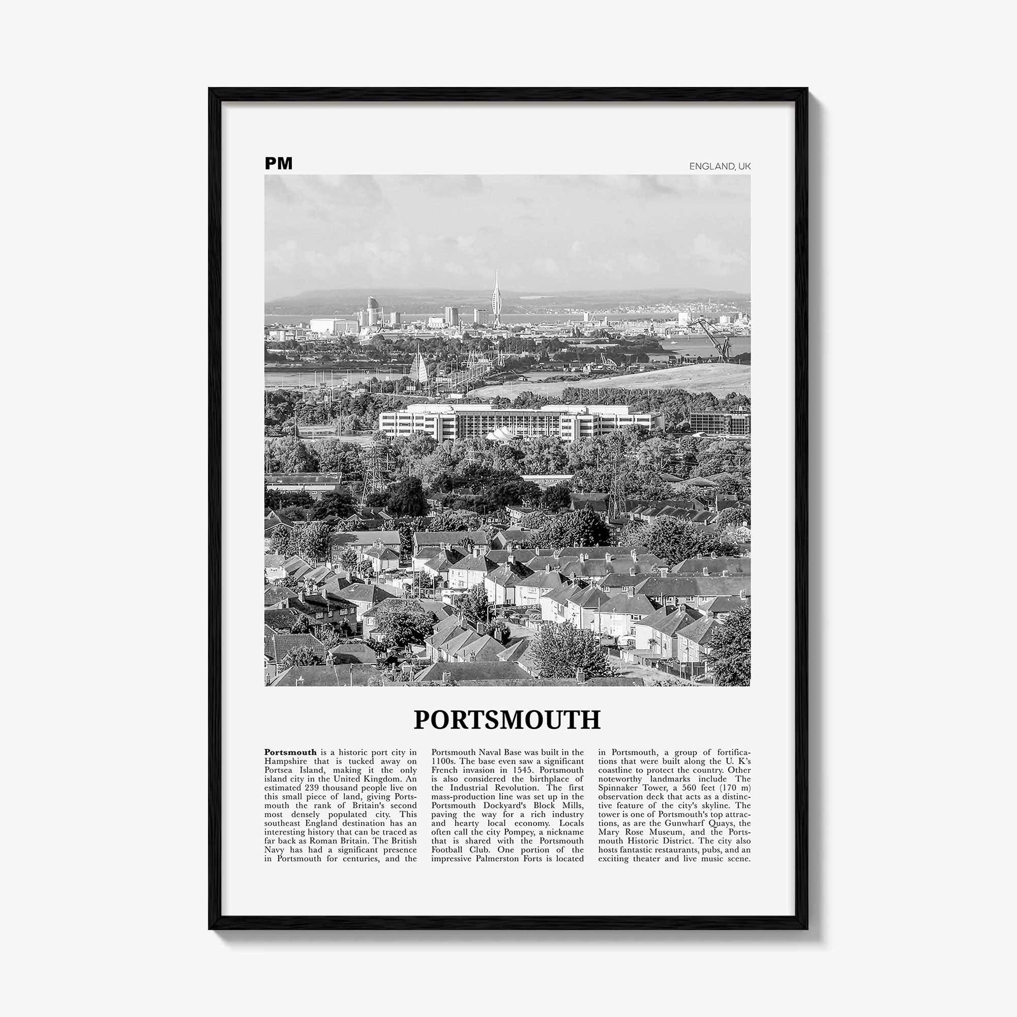 Portsmouth Print Black and White England No 2, Portsmouth Wall Art, Portsmouth Poster, Portsmouth Photo, Portsea Island, Hampshire
