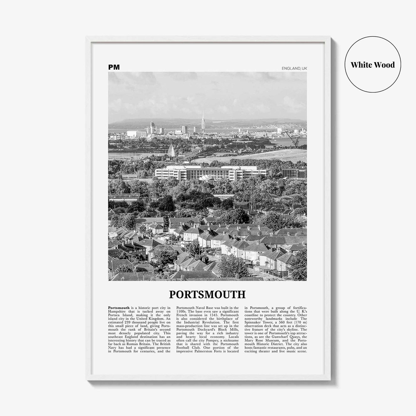 Portsmouth Print Black and White England No 2, Portsmouth Wall Art, Portsmouth Poster, Portsmouth Photo, Portsea Island, Hampshire