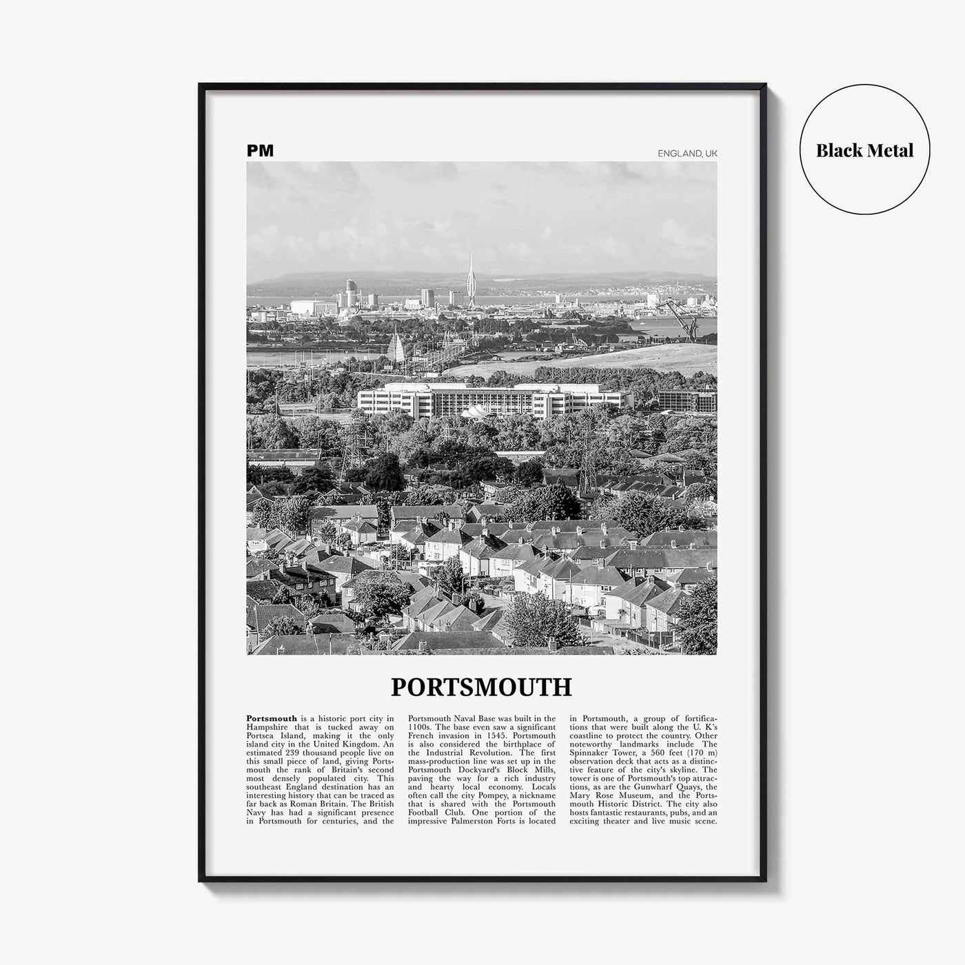 Portsmouth Print Black and White England No 2, Portsmouth Wall Art, Portsmouth Poster, Portsmouth Photo, Portsea Island, Hampshire