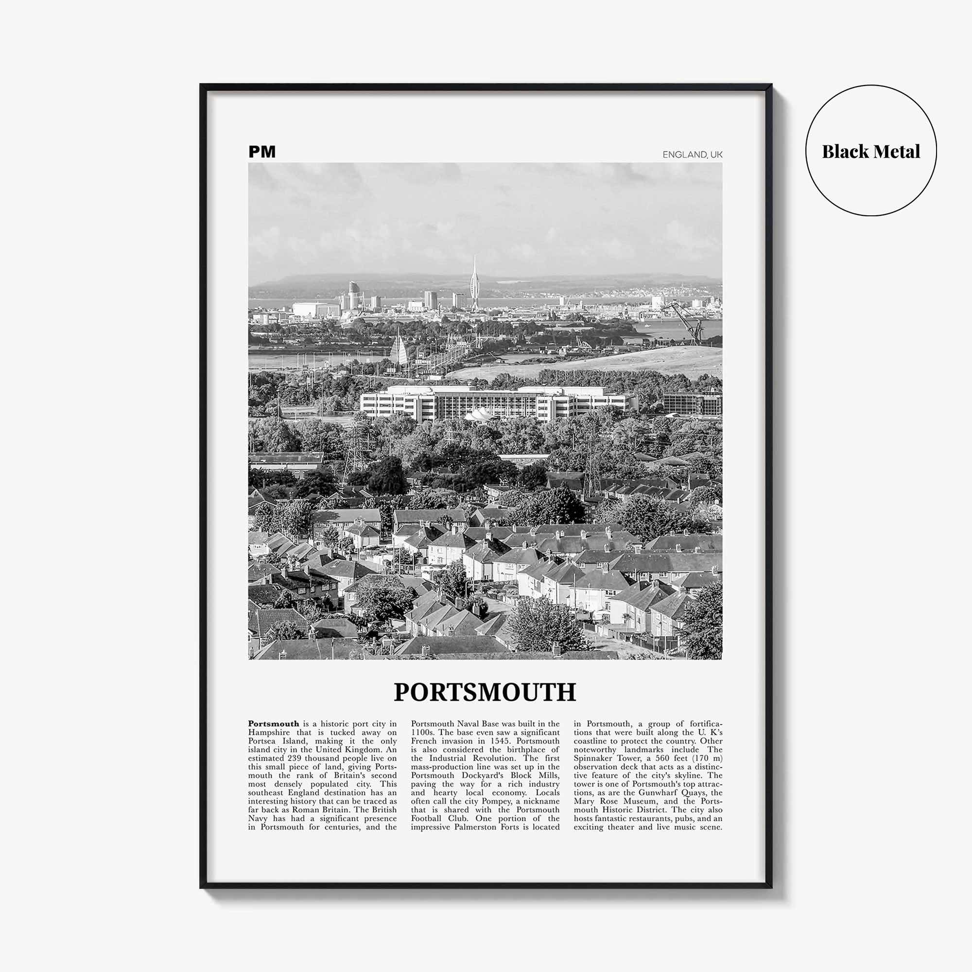 Portsmouth Print Black and White England No 2, Portsmouth Wall Art, Portsmouth Poster, Portsmouth Photo, Portsea Island, Hampshire