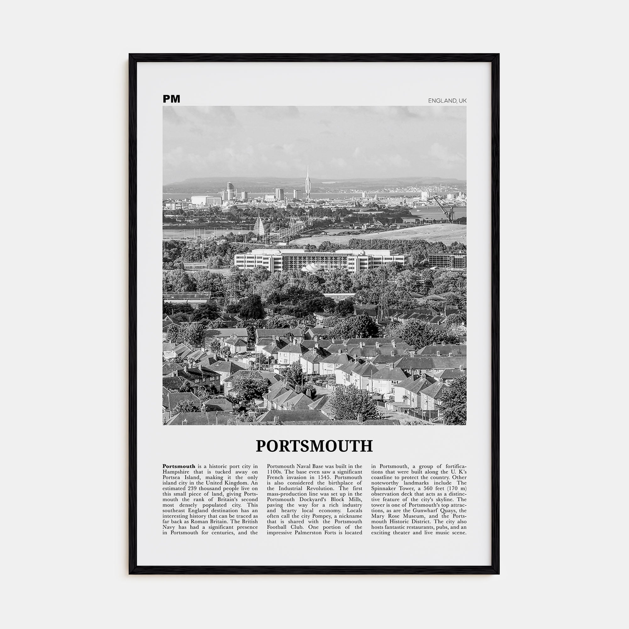 Portsmouth, England Travel B&W No 2 Poster