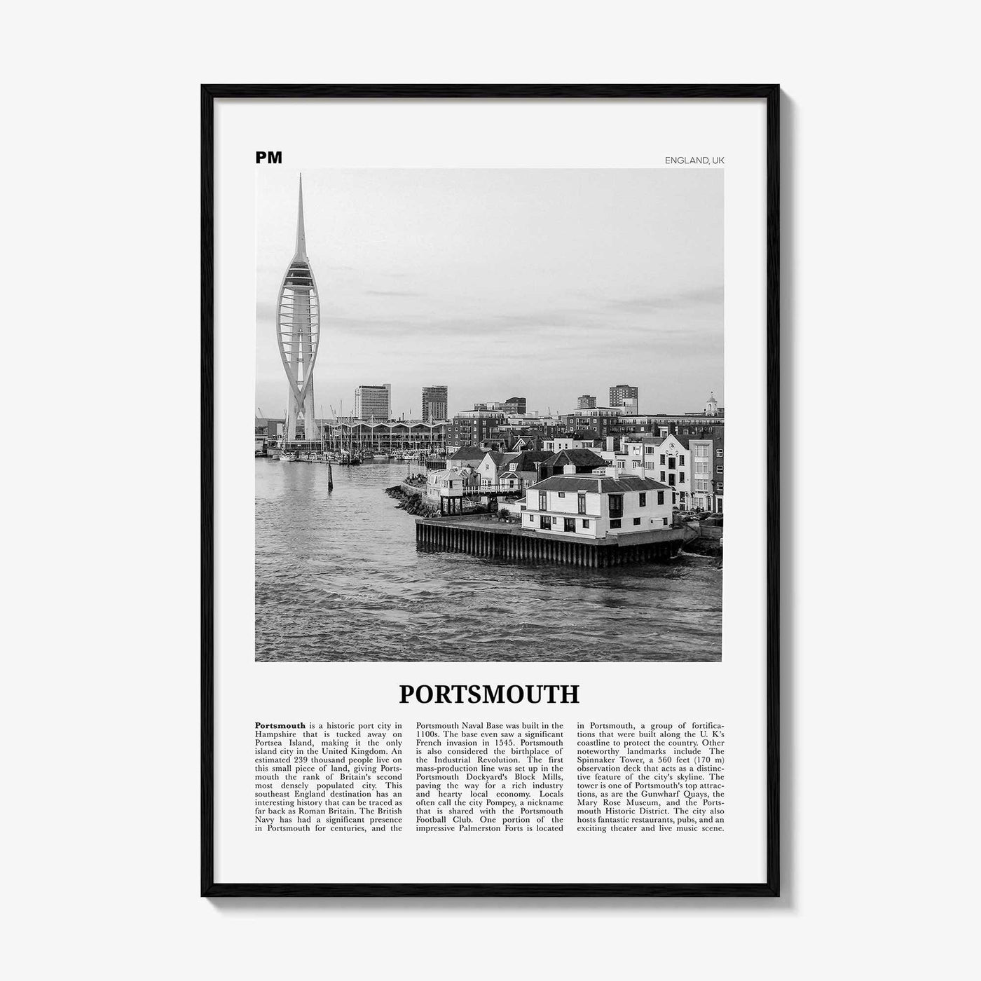 Portsmouth Print Black and White England No 3, Portsmouth Wall Art, Portsmouth Poster, Portsmouth Photo, Portsea Island, Hampshire