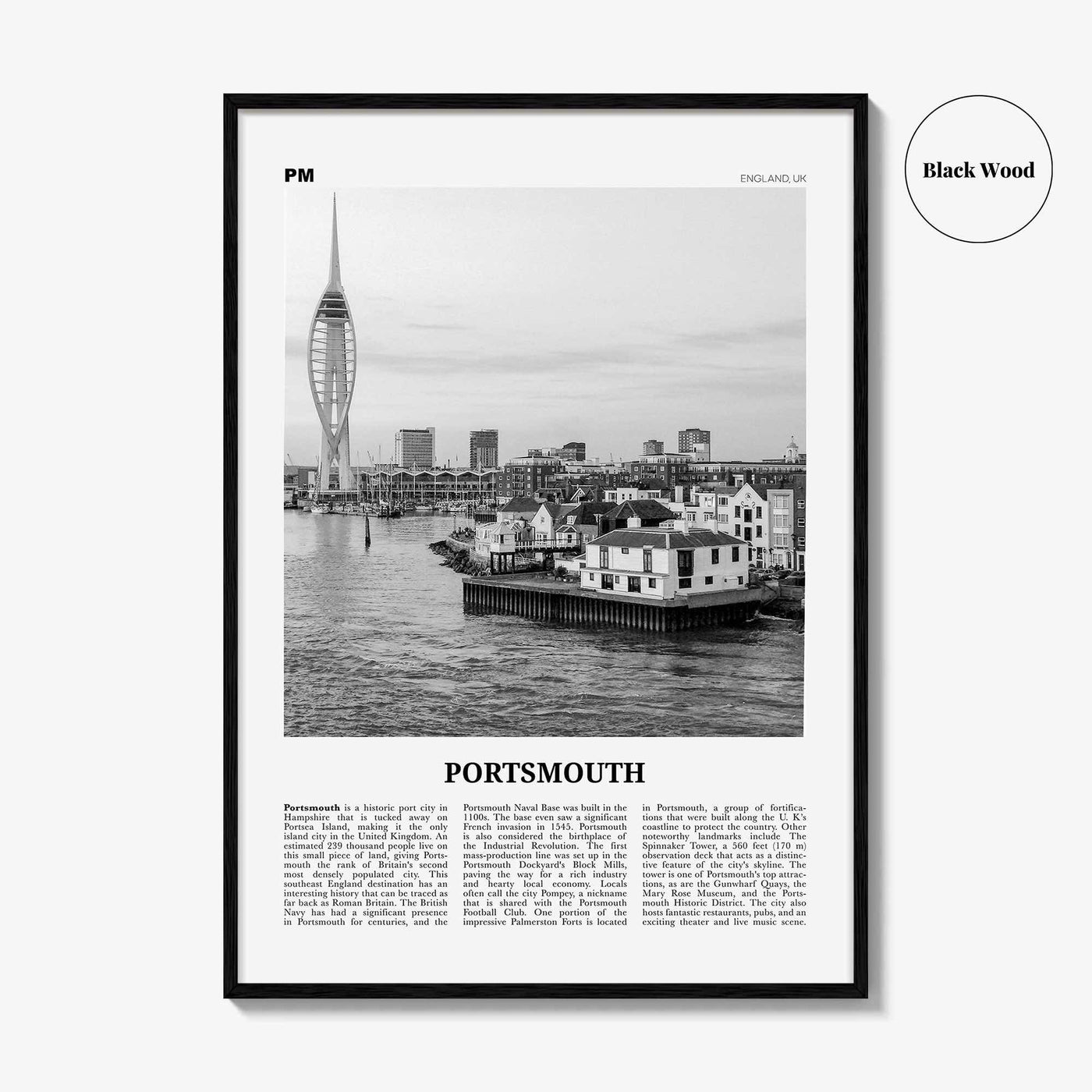 Portsmouth Print Black and White England No 3, Portsmouth Wall Art, Portsmouth Poster, Portsmouth Photo, Portsea Island, Hampshire
