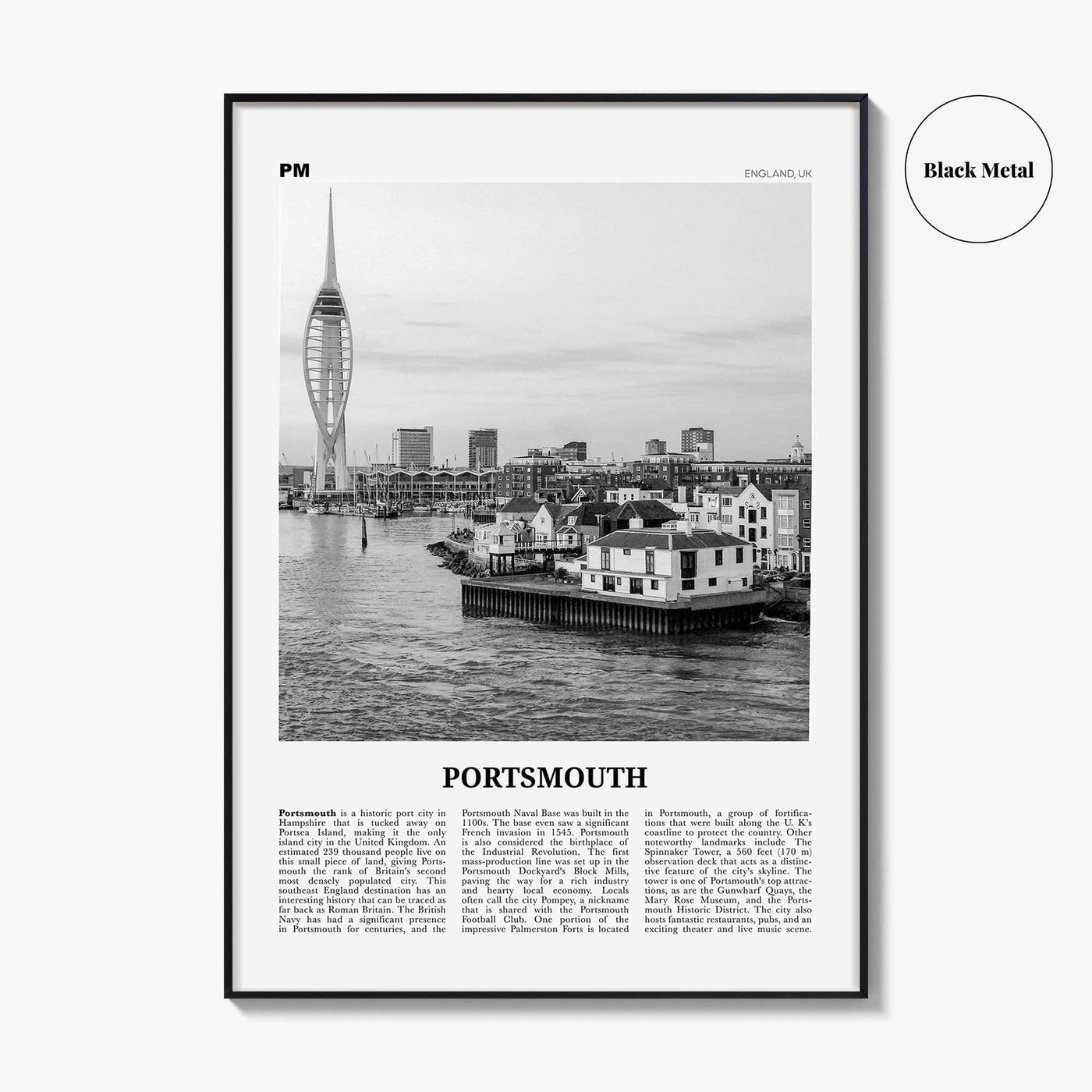 Portsmouth Print Black and White England No 3, Portsmouth Wall Art, Portsmouth Poster, Portsmouth Photo, Portsea Island, Hampshire