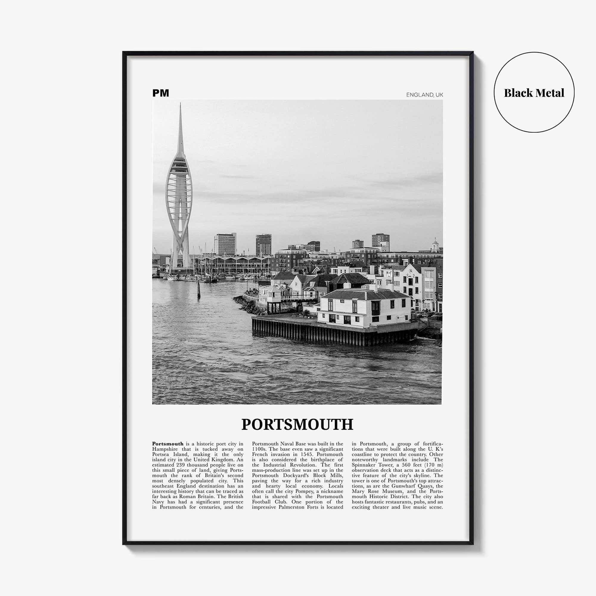 Portsmouth Print Black and White England No 3, Portsmouth Wall Art, Portsmouth Poster, Portsmouth Photo, Portsea Island, Hampshire
