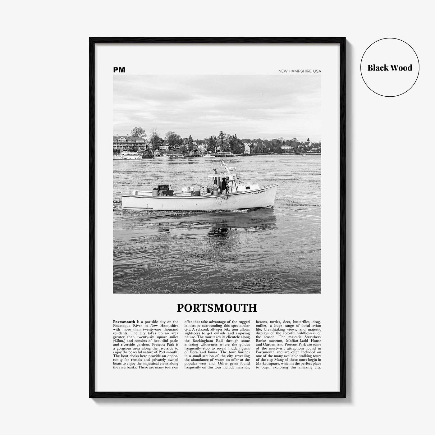 Portsmouth Print Black and White New Hampshire, Portsmouth Wall Art, Portsmouth Poster, Portsmouth Photo, Portsmouth, USA, United States