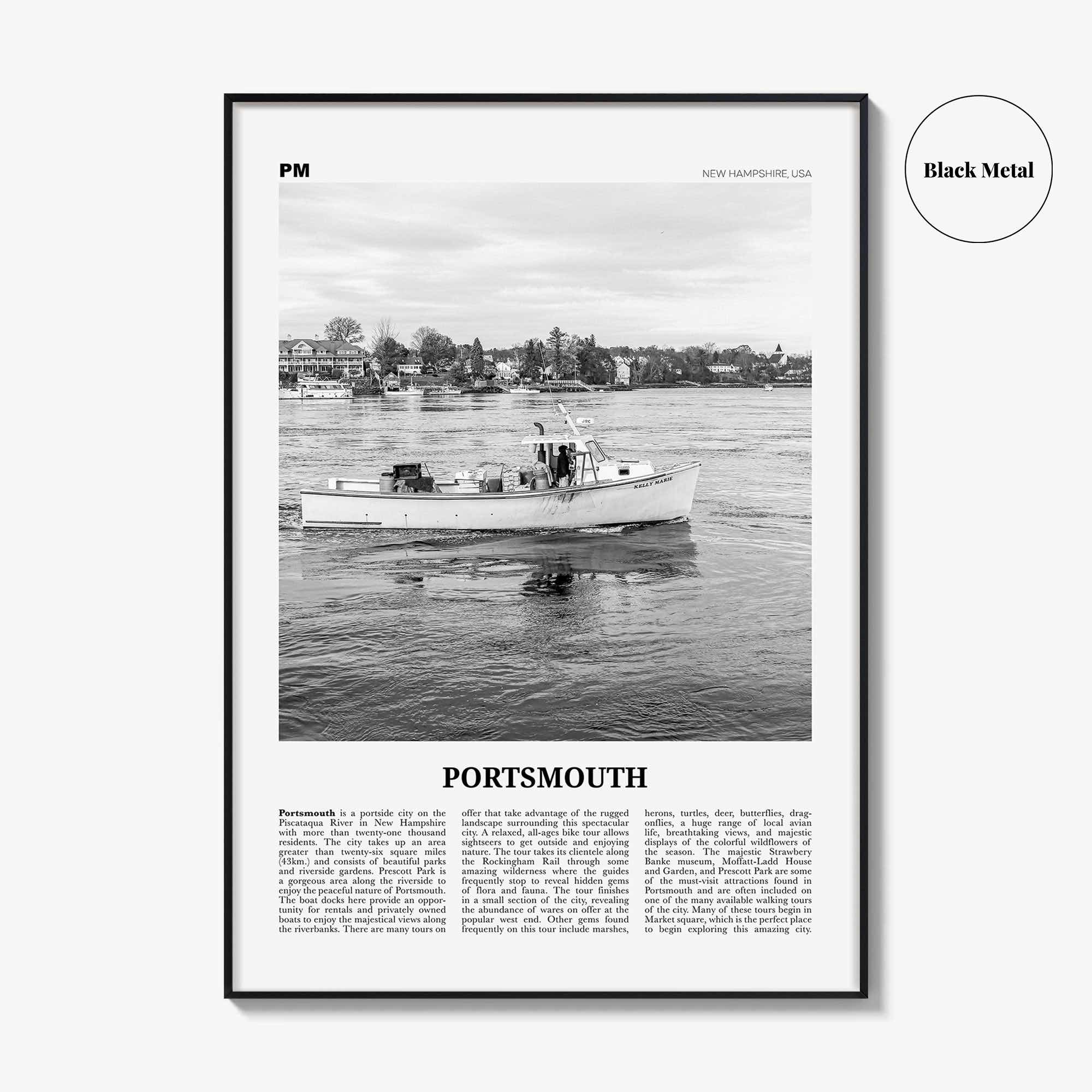 Portsmouth Print Black and White New Hampshire, Portsmouth Wall Art, Portsmouth Poster, Portsmouth Photo, Portsmouth, USA, United States