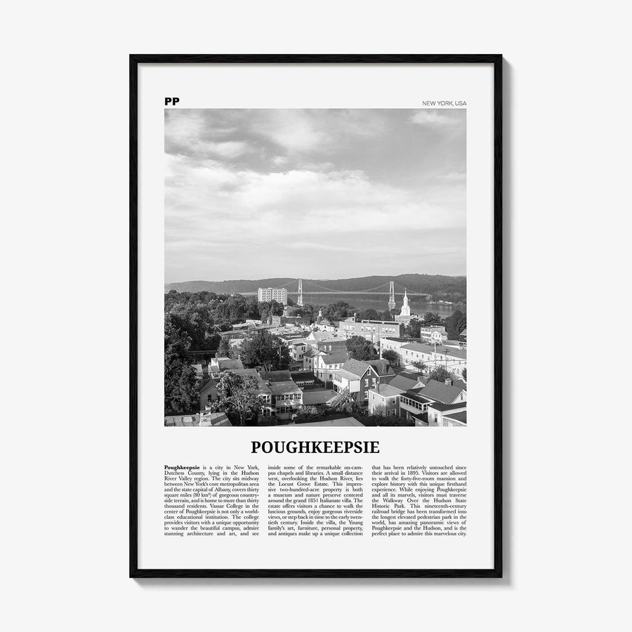Poughkeepsie Print Black and White, Poughkeepsie Wall Art, Poughkeepsie Poster, Poughkeepsie Photo, Poughkeepsie Map, New York, USA
