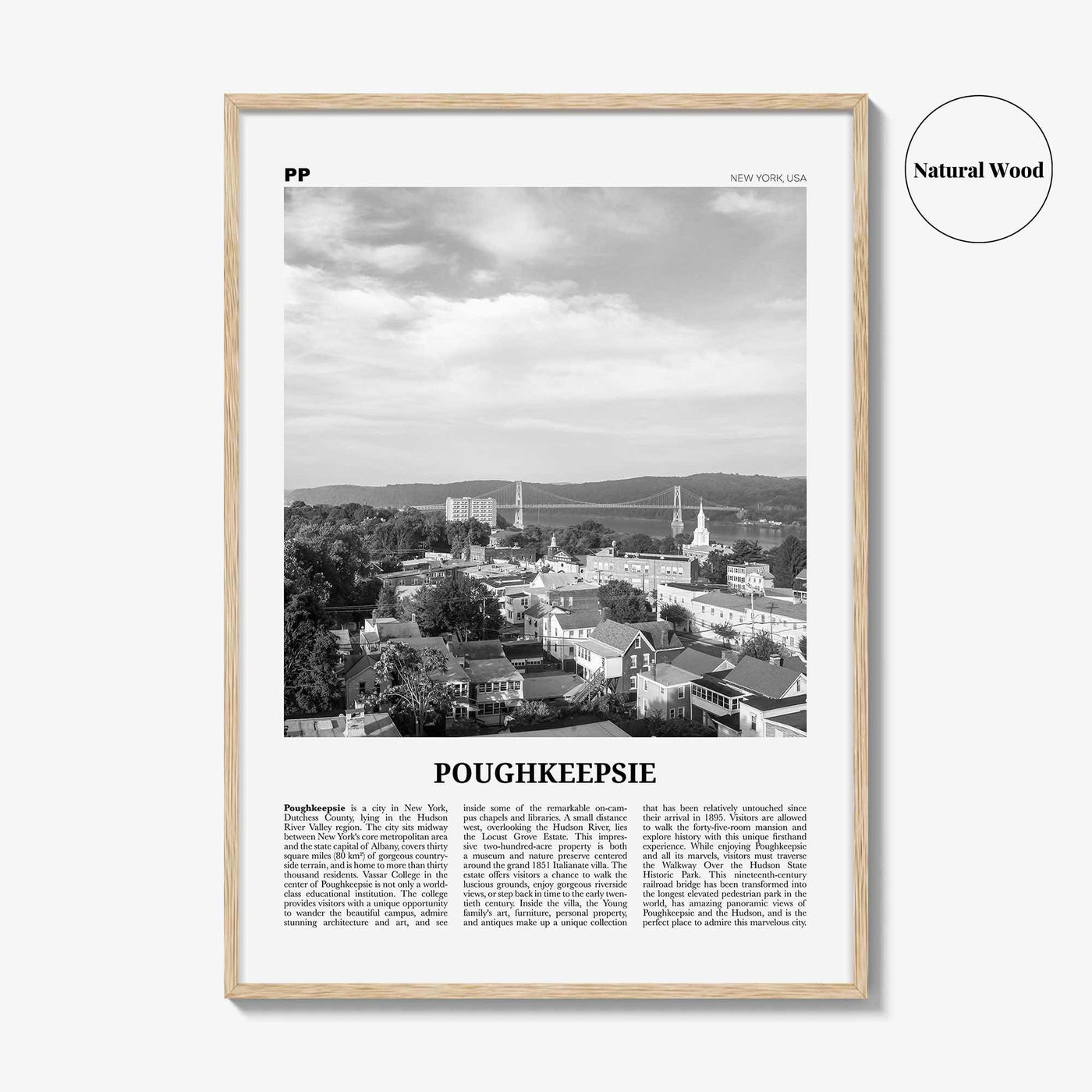 Poughkeepsie Print Black and White, Poughkeepsie Wall Art, Poughkeepsie Poster, Poughkeepsie Photo, Poughkeepsie Map, New York, USA