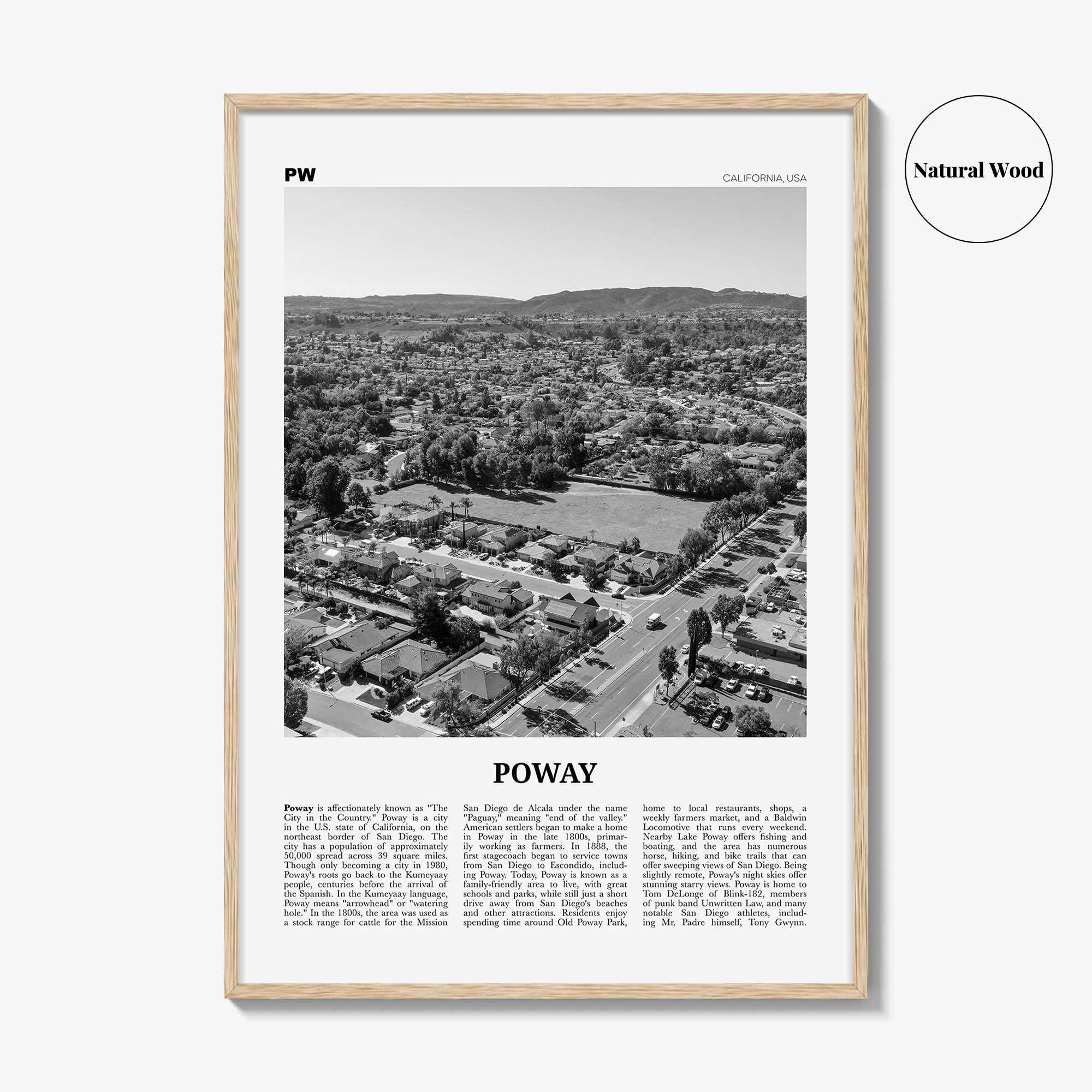 Poway Print Black and White No 1, Poway Wall Art, Poway Poster, Poway Photo, Poway Wall Décor, Poway Map, California, USA
