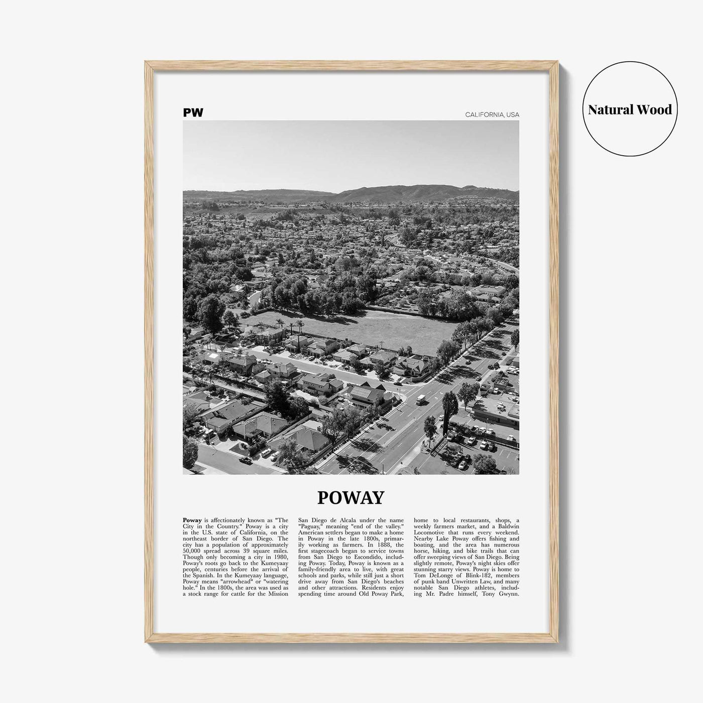 Poway Print Black and White No 1, Poway Wall Art, Poway Poster, Poway Photo, Poway Wall Décor, Poway Map, California, USA