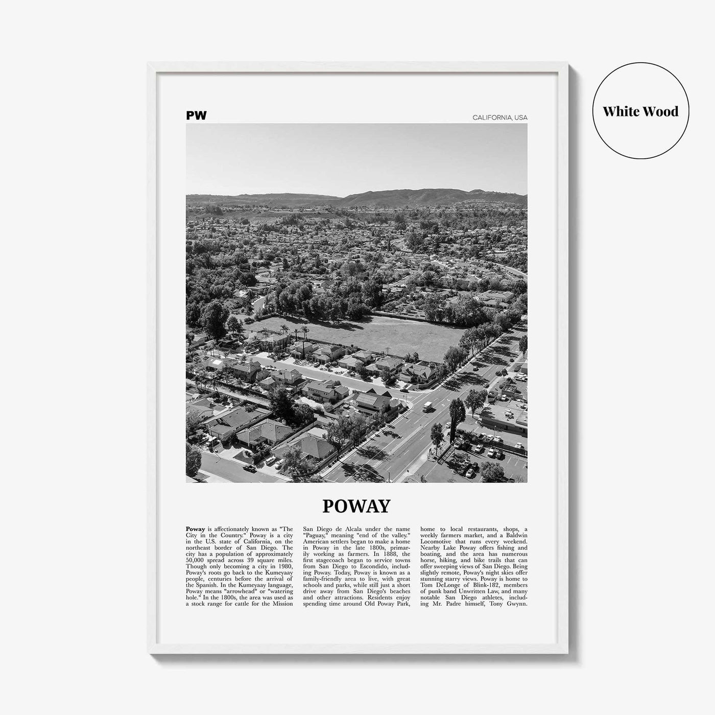 Poway Print Black and White No 1, Poway Wall Art, Poway Poster, Poway Photo, Poway Wall Décor, Poway Map, California, USA