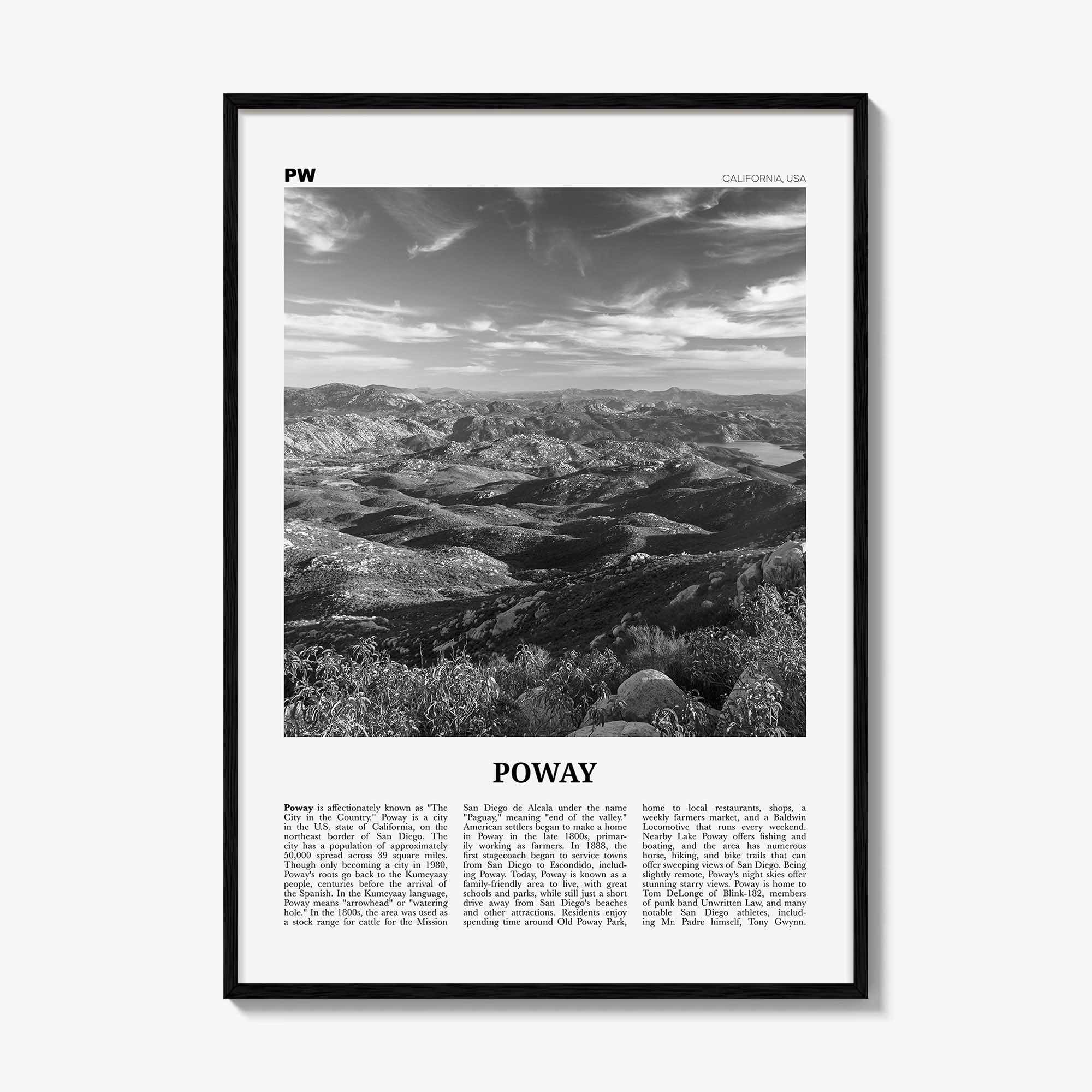 Poway Print Black and White No 2, Poway Wall Art, Poway Poster, Poway Photo, Poway Wall Décor, Poway Map, California, USA