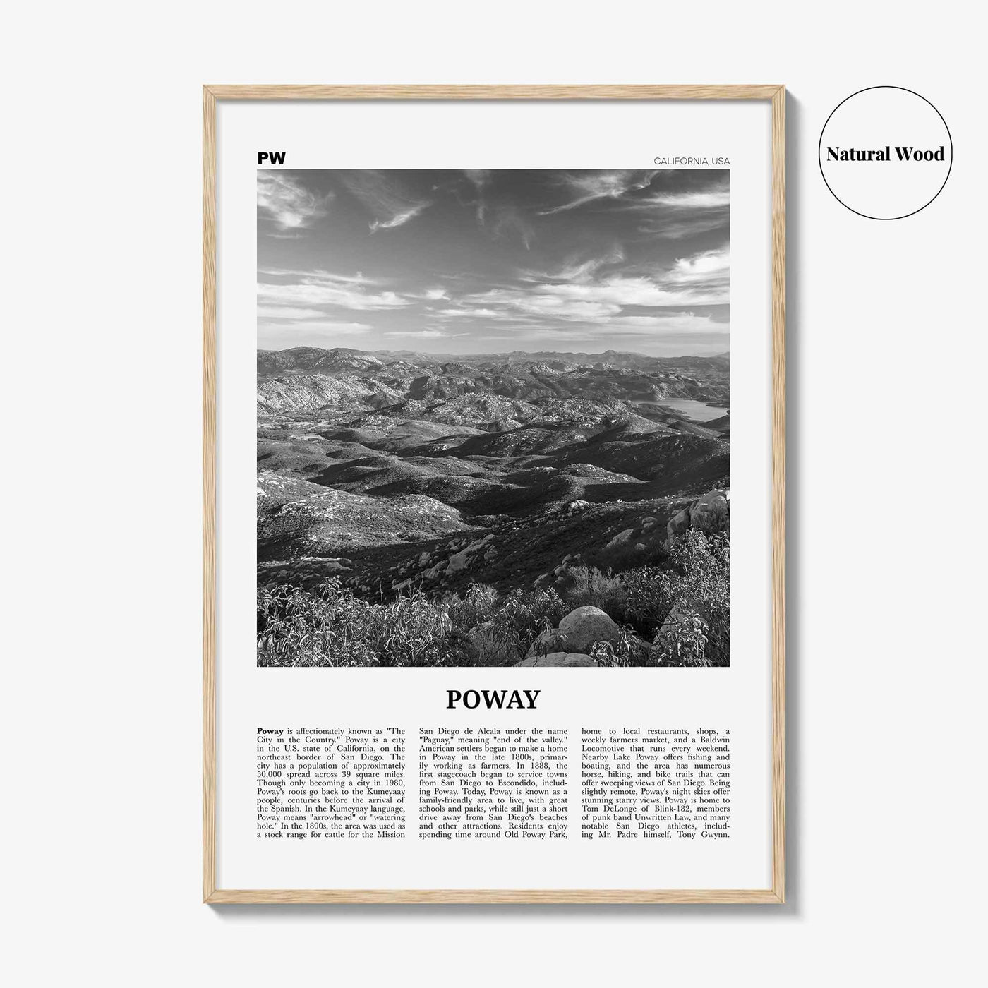Poway Print Black and White No 2, Poway Wall Art, Poway Poster, Poway Photo, Poway Wall Décor, Poway Map, California, USA