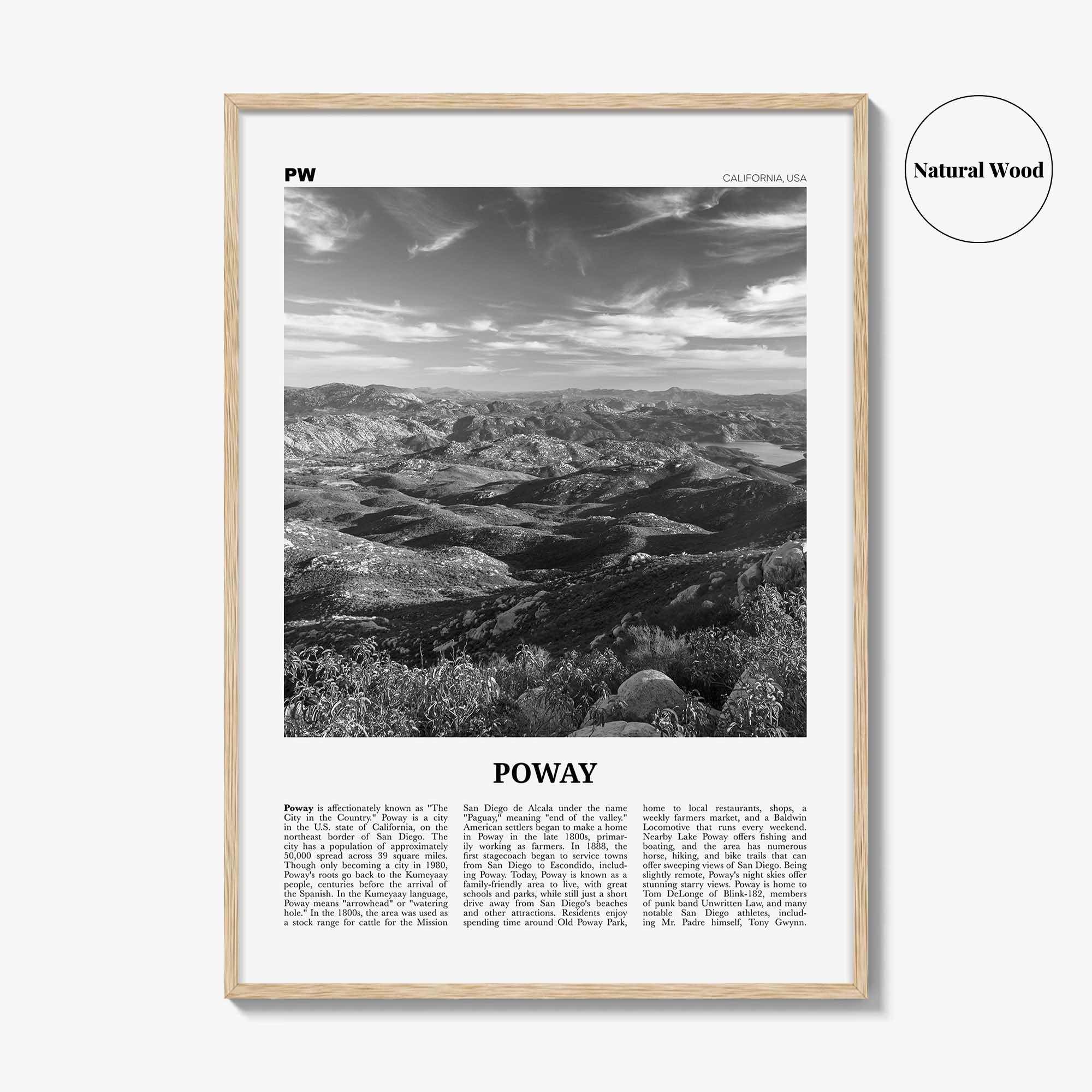 Poway Print Black and White No 2, Poway Wall Art, Poway Poster, Poway Photo, Poway Wall Décor, Poway Map, California, USA