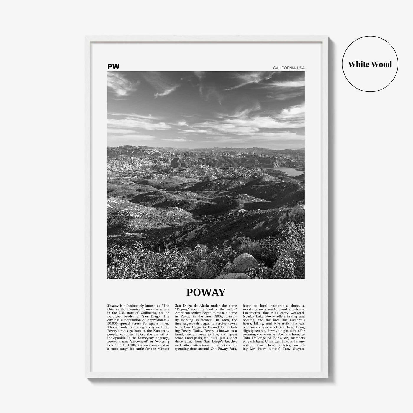 Poway Print Black and White No 2, Poway Wall Art, Poway Poster, Poway Photo, Poway Wall Décor, Poway Map, California, USA