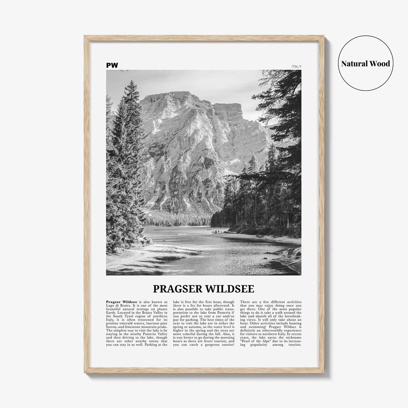 Pragser Wildsee Print Black and White, Pragser Wildsee Wall Art, Pragser Wildsee Photo, Lake Prags, Lake Braies, Prags Dolomites Tyrol Italy