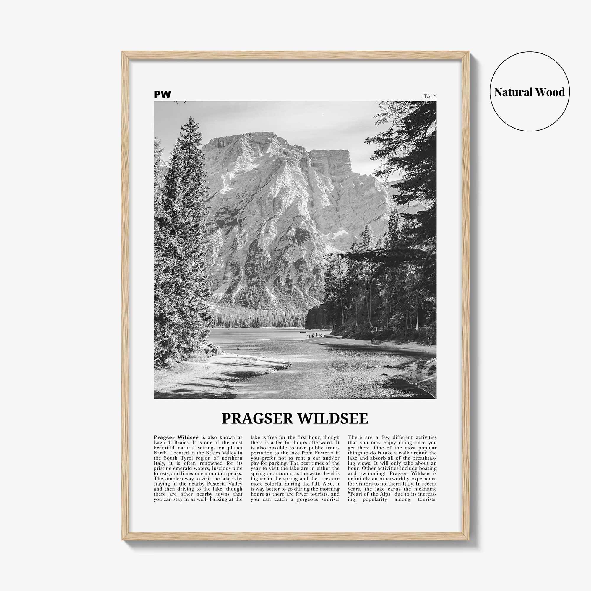 Pragser Wildsee Print Black and White, Pragser Wildsee Wall Art, Pragser Wildsee Photo, Lake Prags, Lake Braies, Prags Dolomites Tyrol Italy